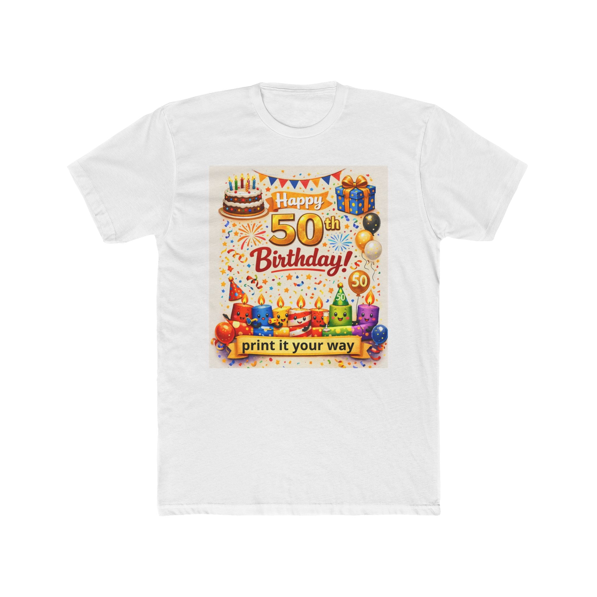 Happy 50th Birthday Tee – Colorful Party Cake & Balloons T-Shirt