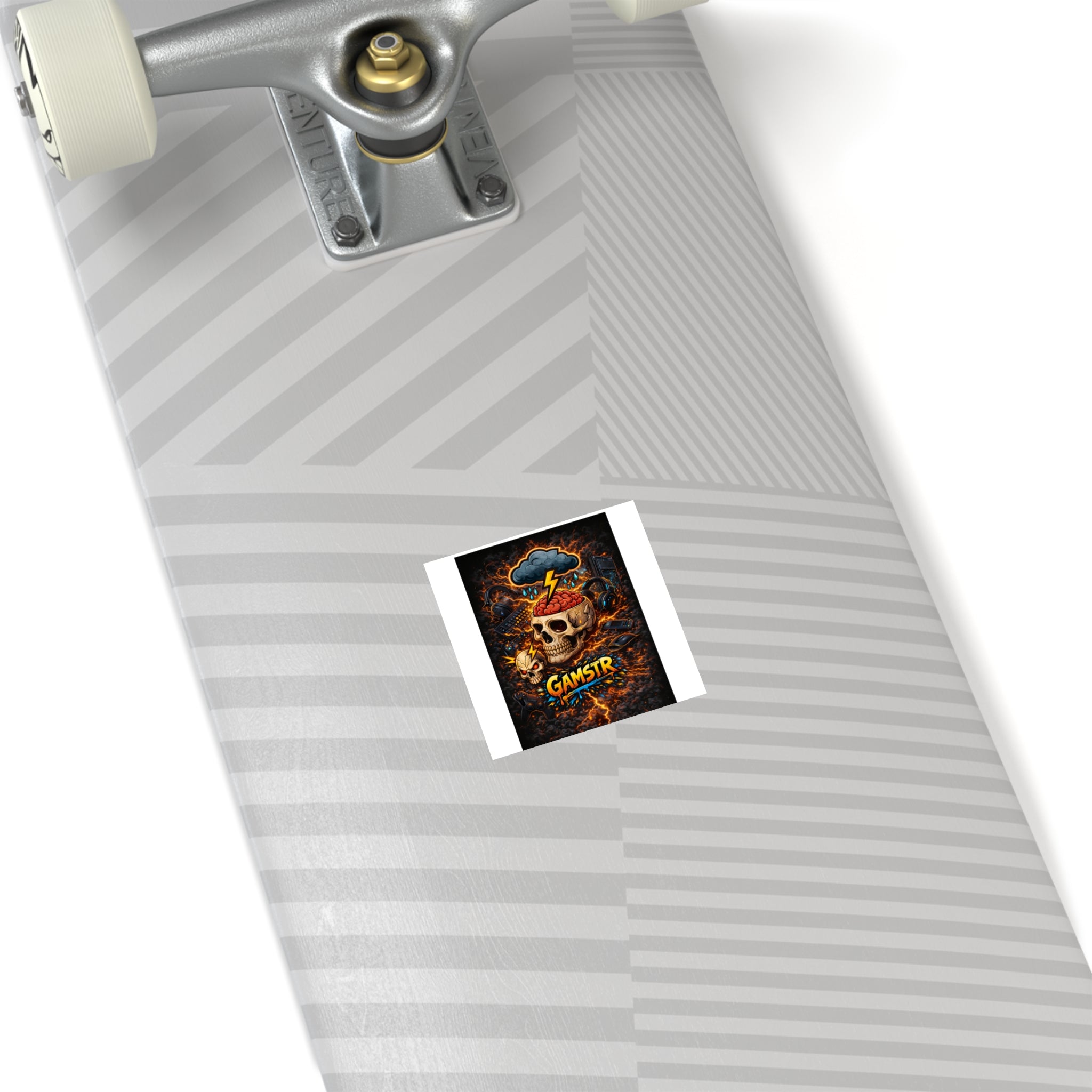 Gamstr Skull Gamer Sticker — Lightning Brain Gaming Square Sticker (Indoor/Outdoor)