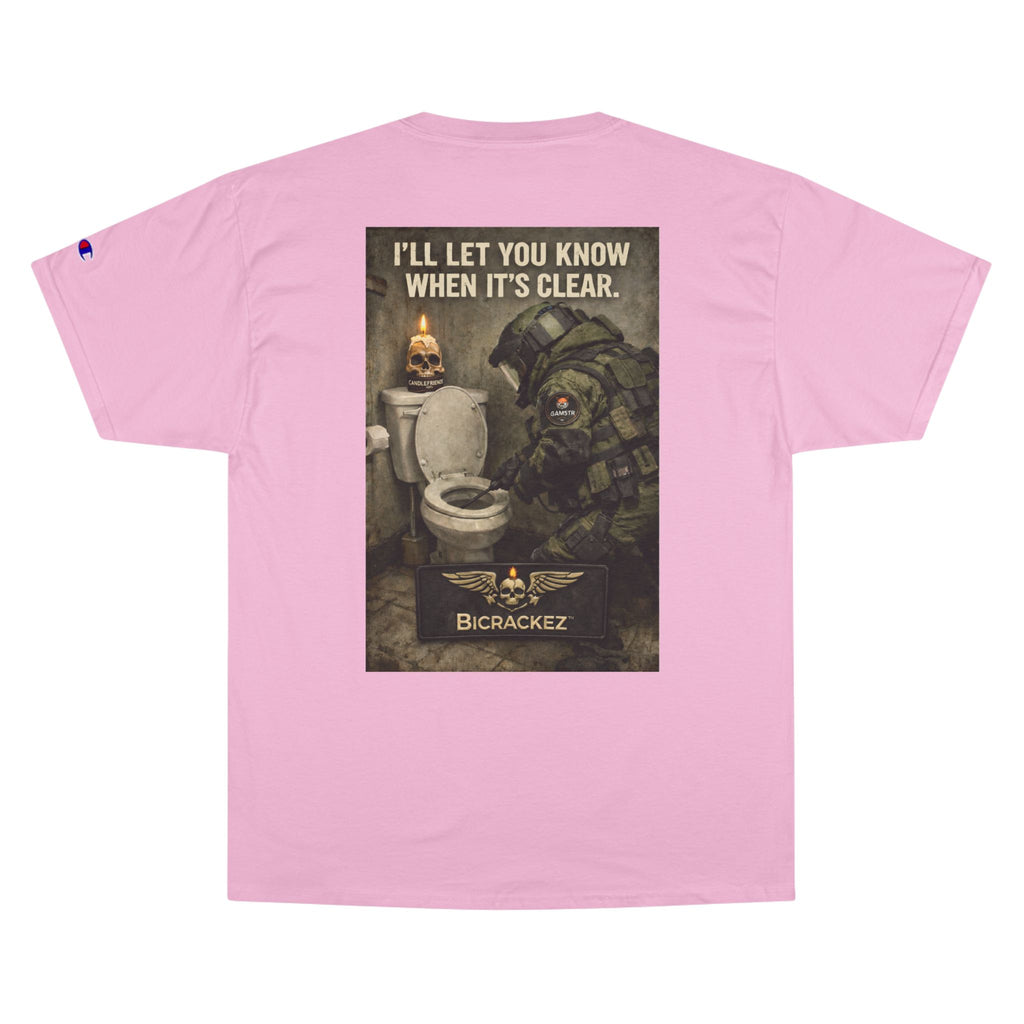 Champion T-Shirt — "I’ll Let You Know When It’s Clear" Gamer Skull Back Print