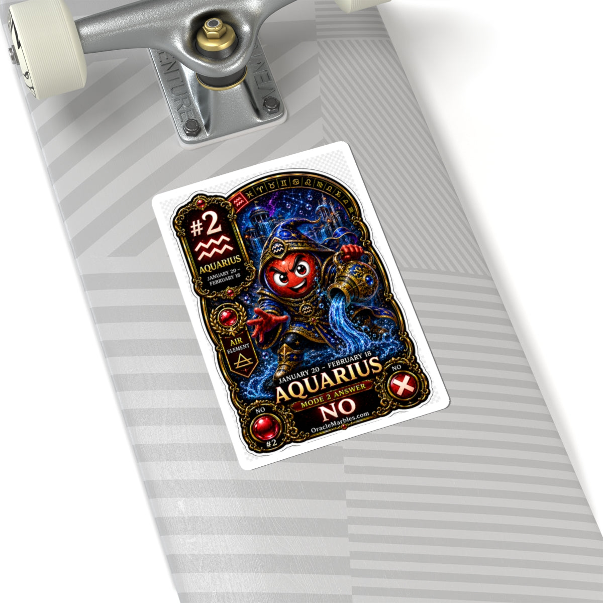 Aquarius Zodiac Sticker — Water-Bearer Astrology Kiss-Cut Sticker (Jan 20–Feb 18, “No” Oracle Design)