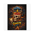 Gamstr Skull Gamer Sticker — Lightning Brain Gaming Square Sticker (Indoor/Outdoor)