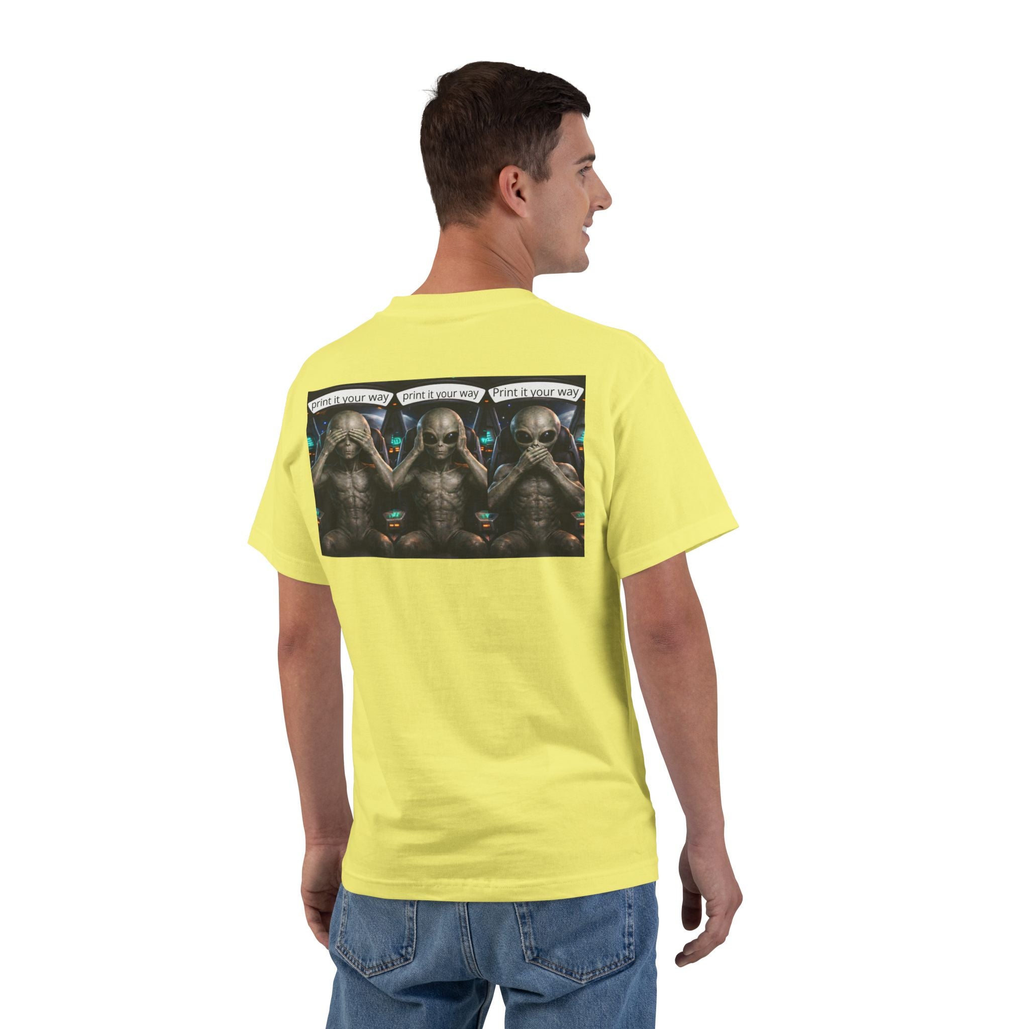 Alien Meditation Graphic T-Shirt — 'See No Evil' Trio Sci‑Fi Tee