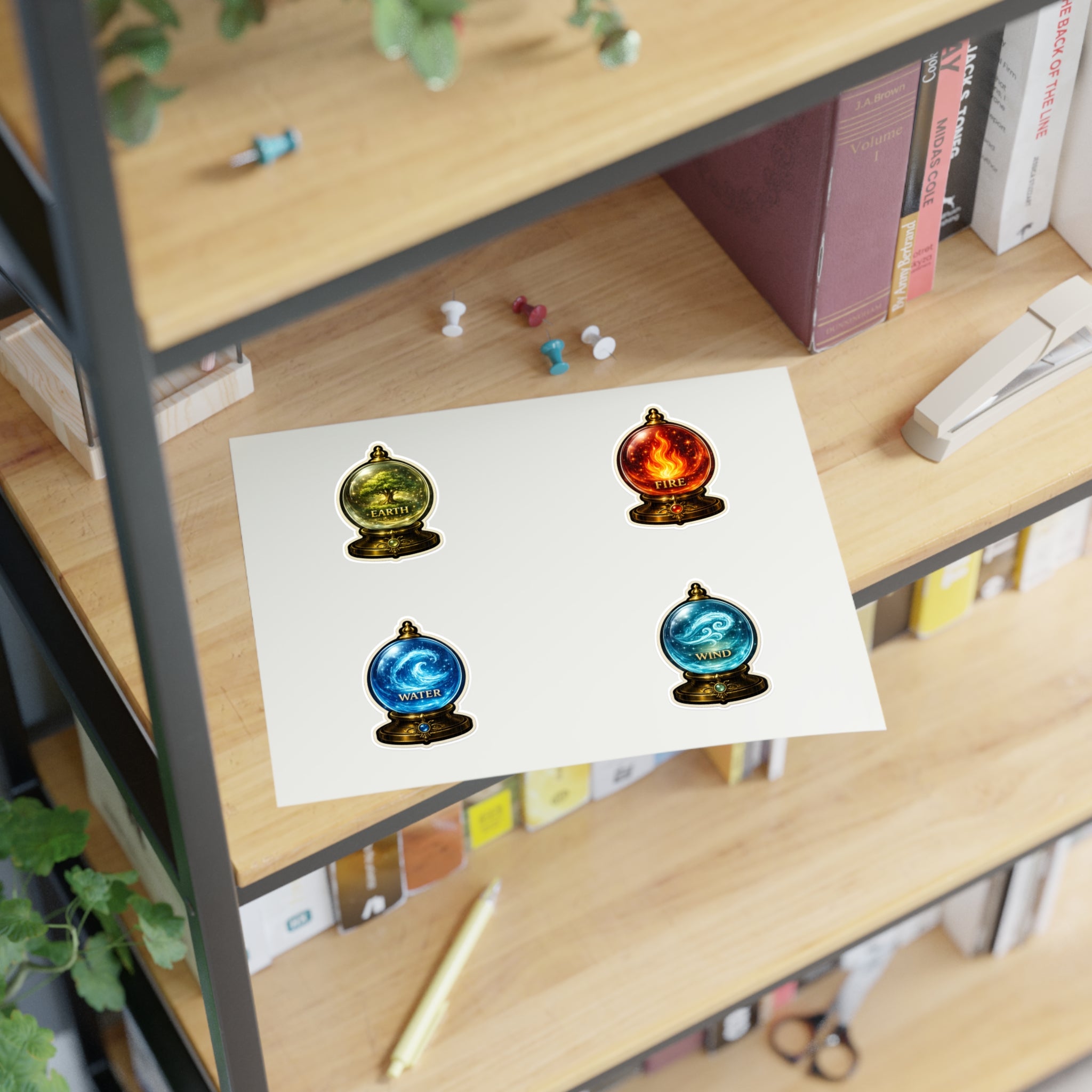 Elemental Globe Sticker Sheet — Earth, Fire, Water, Wind Magic Stickers