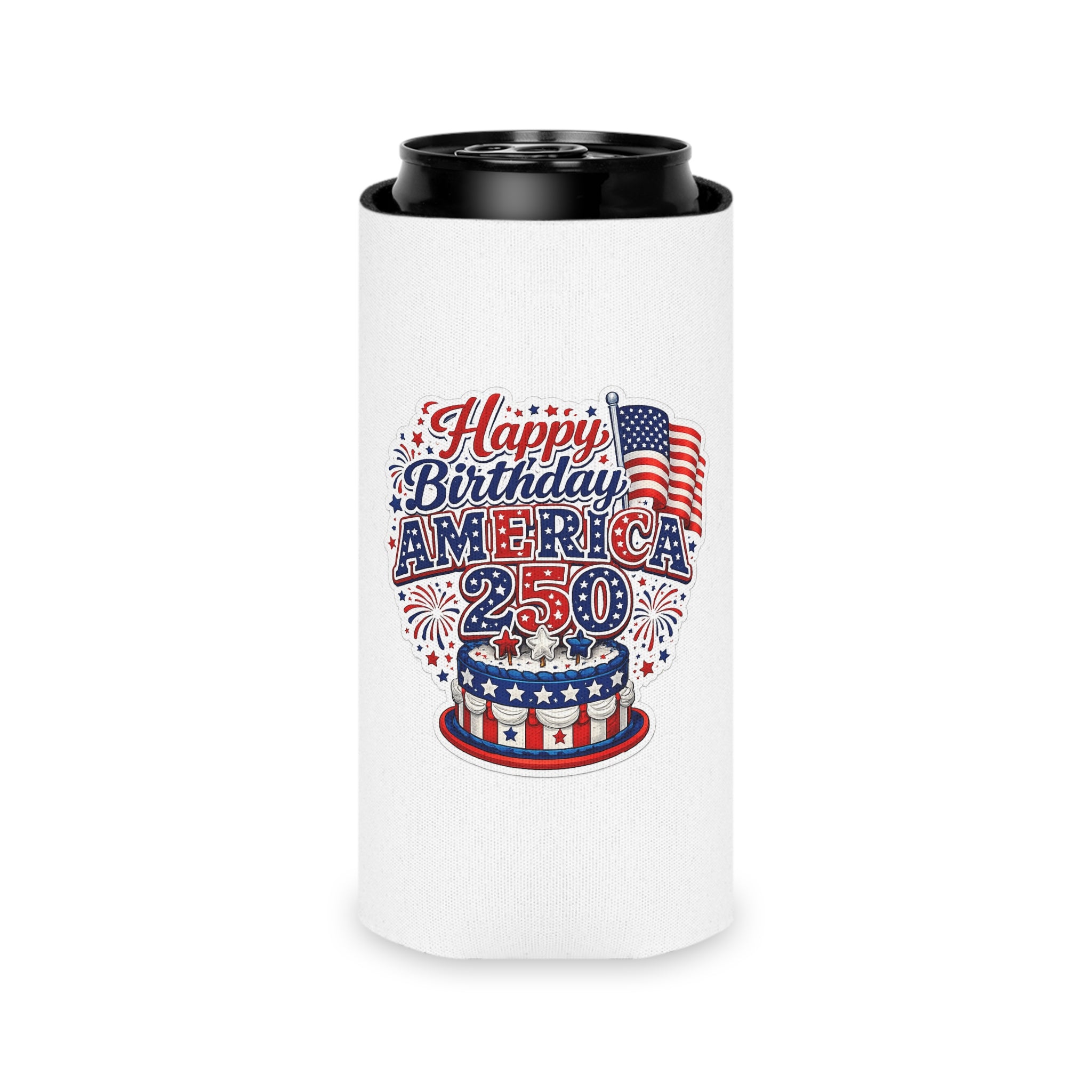 Can Cooler - "Happy Birthday America 250" Patriotic 4th of July Koozie