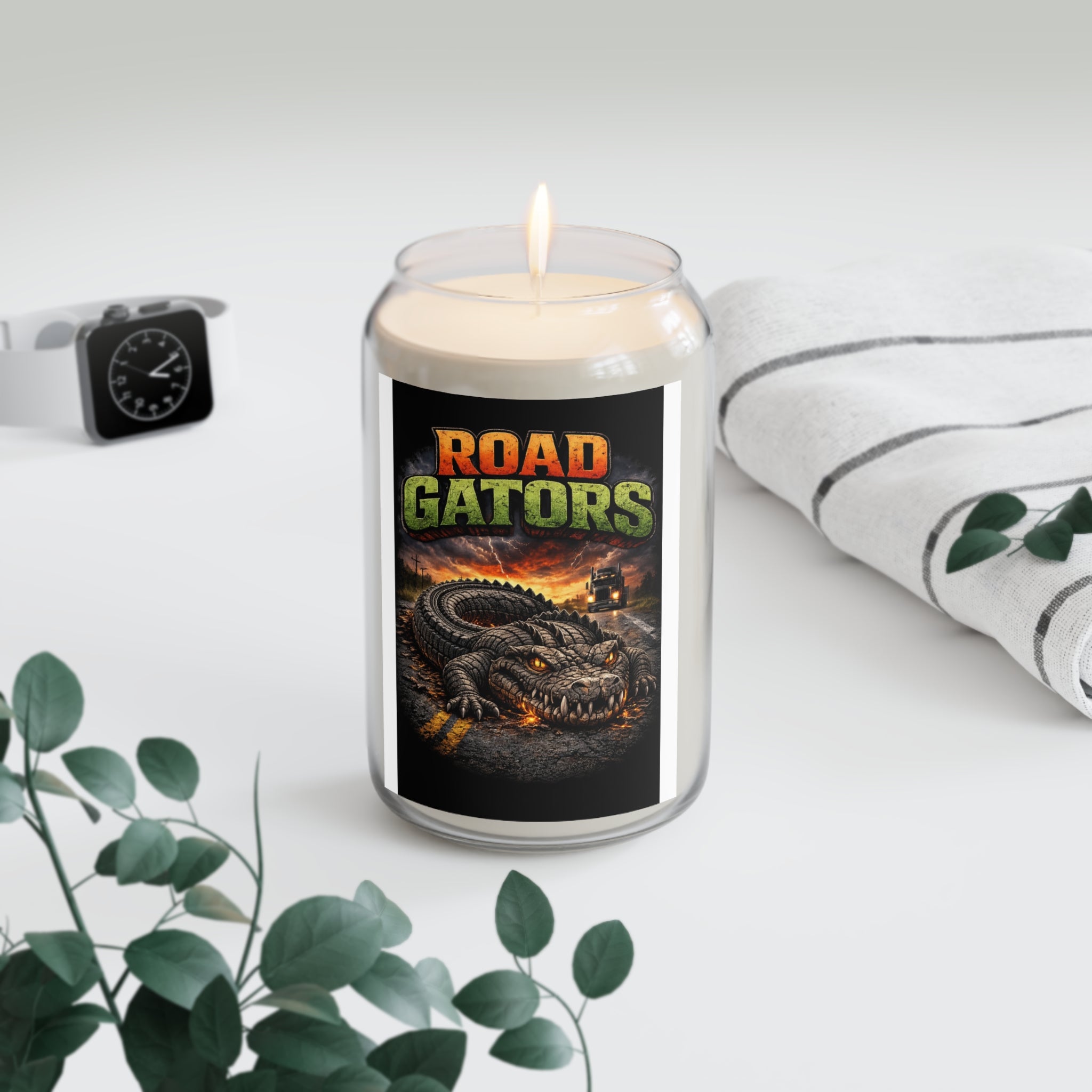 Road Gators Soy Candle — 13.75oz Scented Jar (Road Trip, Gator Design)