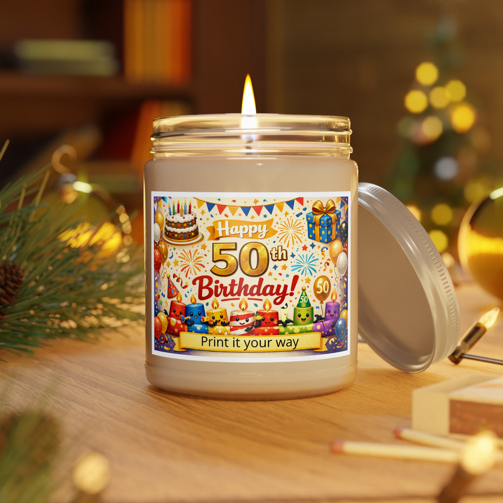 Happy 50th Birthday Soy Candle – Scented 9oz Jar with White Lid