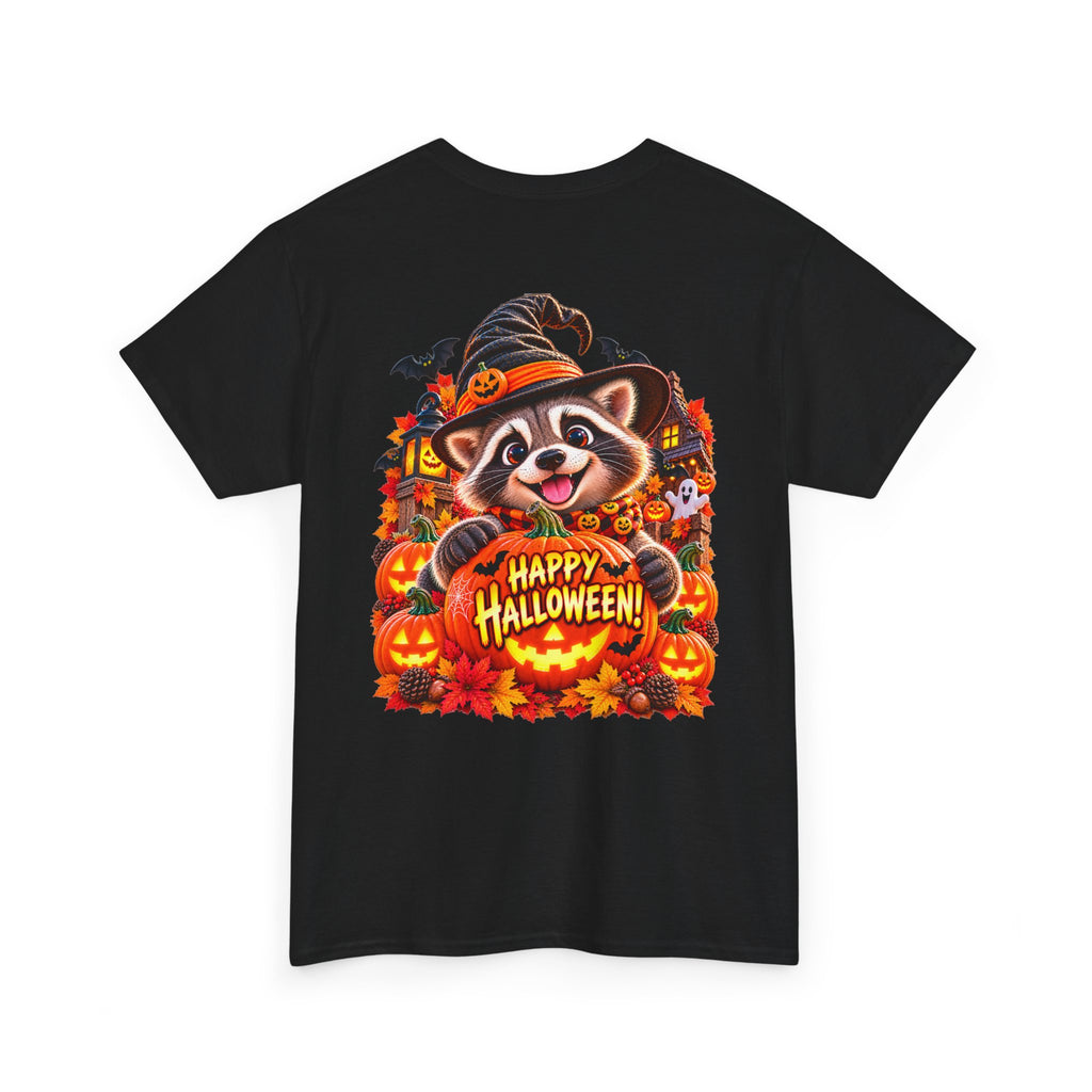 Halloween Raccoon Tee — Cute Jack-o'-Lantern "Happy Halloween" Shirt
