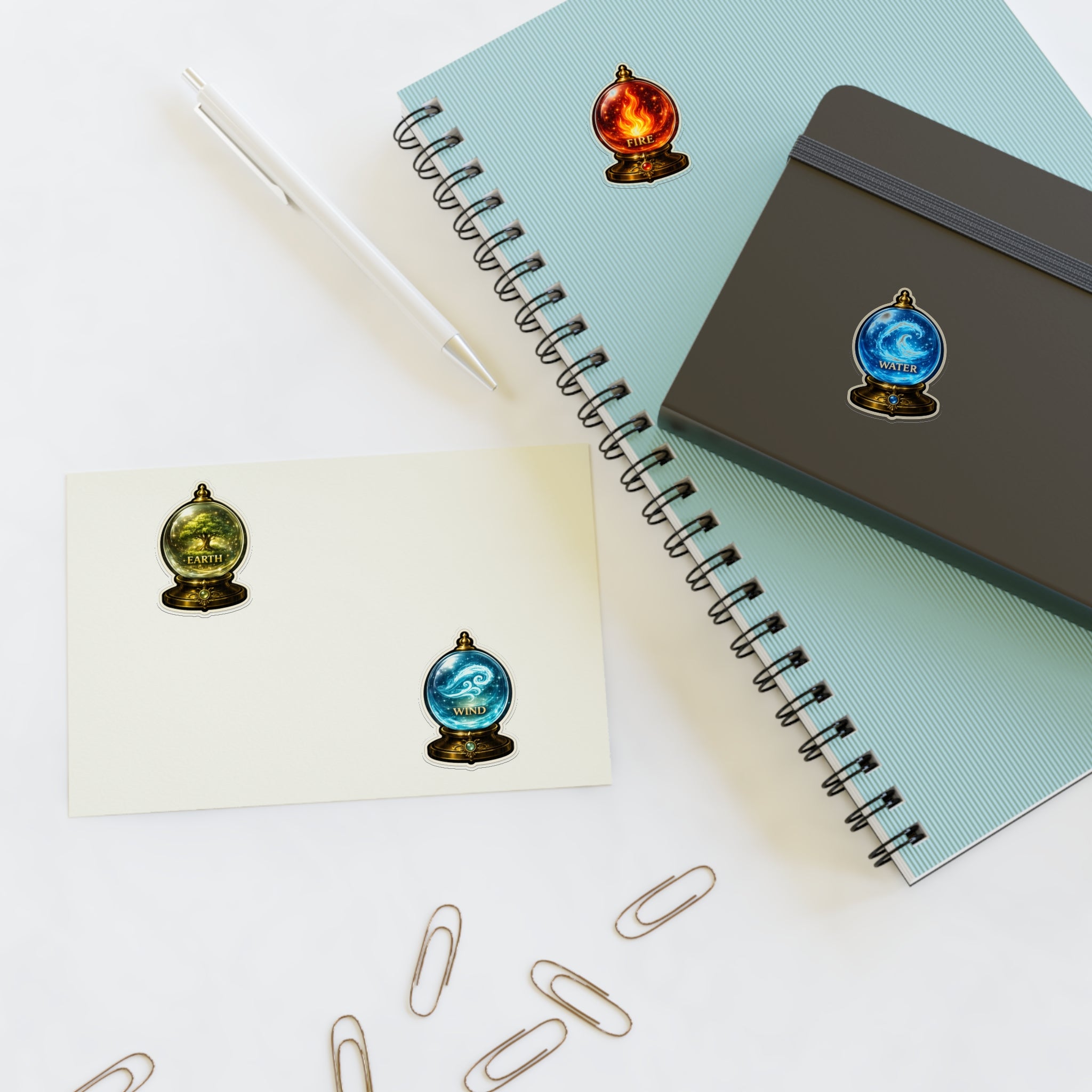 Elemental Globe Sticker Sheet — Earth, Fire, Water, Wind Magic Stickers