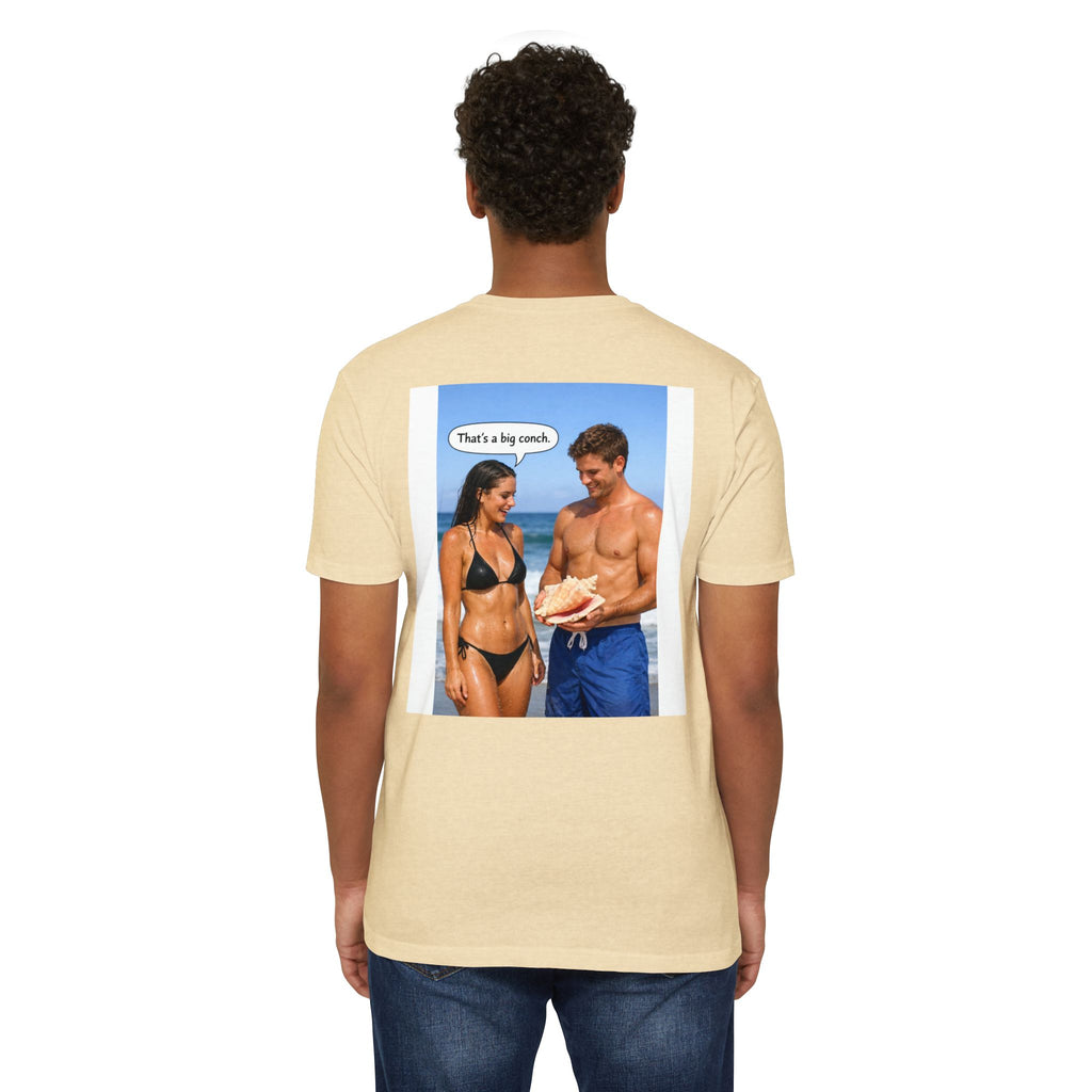Conch Joke T-Shirt — Retro Beach Photo Tee with "That's a big conch" Graphic