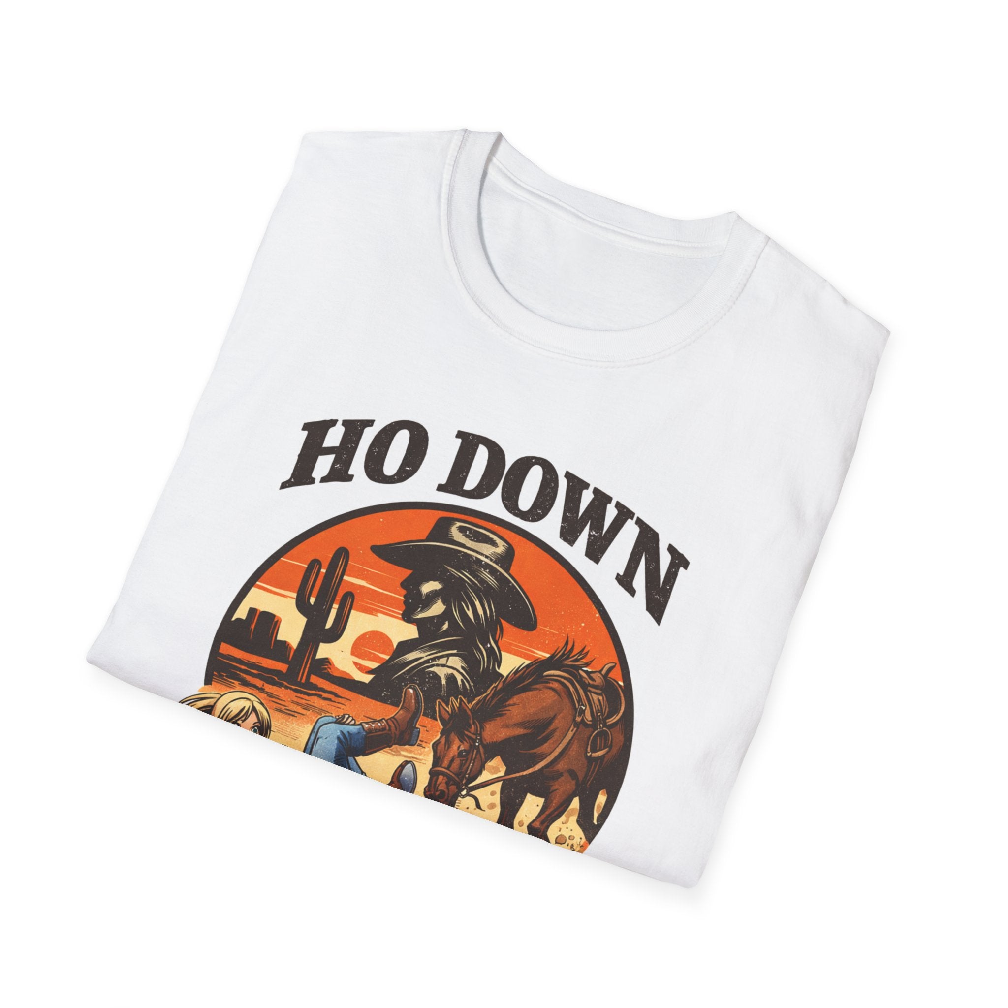 Ho-Down Western T-Shirt — "She Rides True" Cowboy Rodeo Graphic