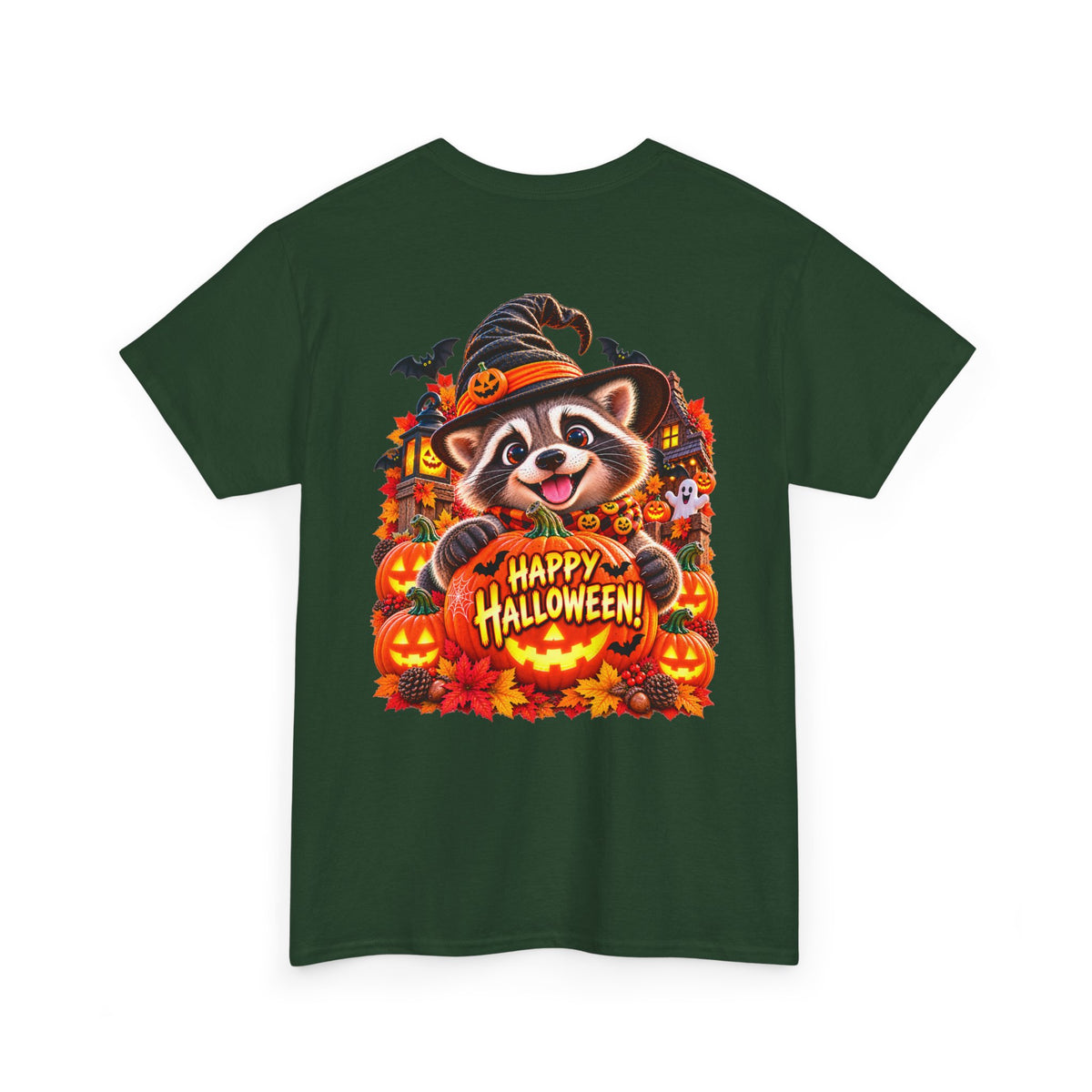 Halloween Raccoon Tee — Cute Jack-o'-Lantern "Happy Halloween" Shirt