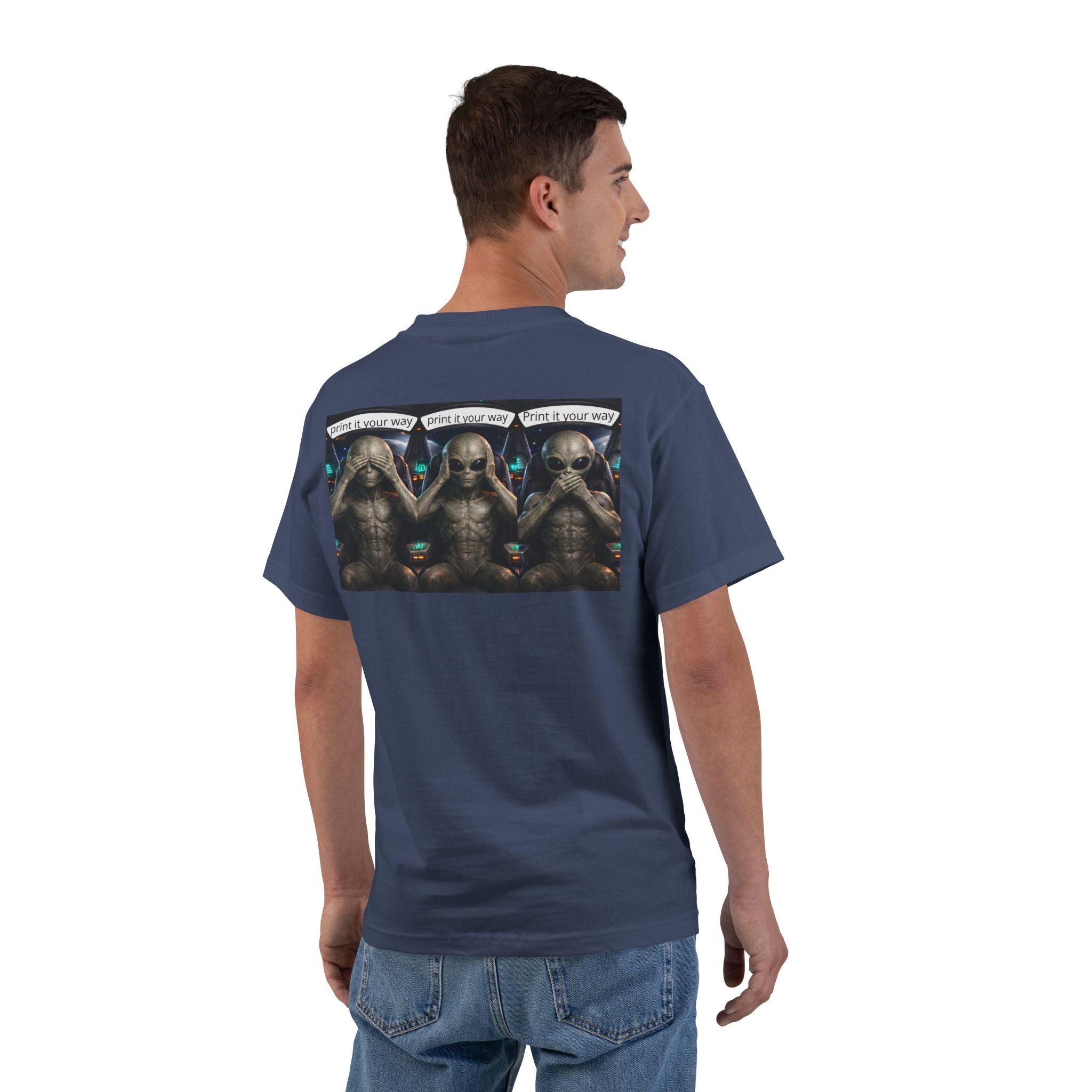 Alien Meditation Graphic T-Shirt — 'See No Evil' Trio Sci‑Fi Tee