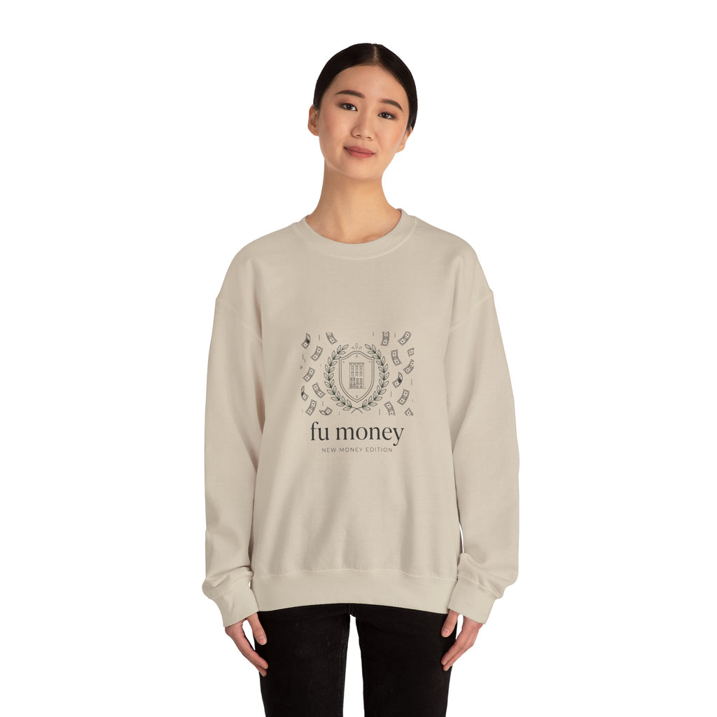 fu money crewneck sweatshirt | old money minimalist, serif monochrome