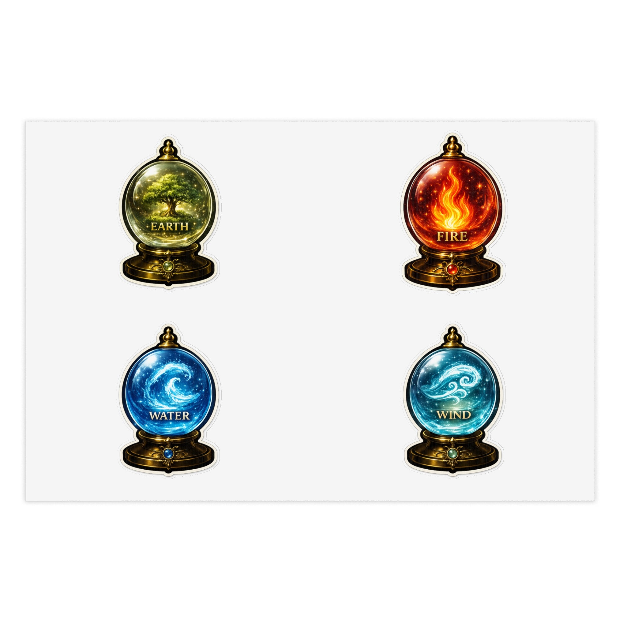 Elemental Globe Sticker Sheet — Earth, Fire, Water, Wind Magic Stickers