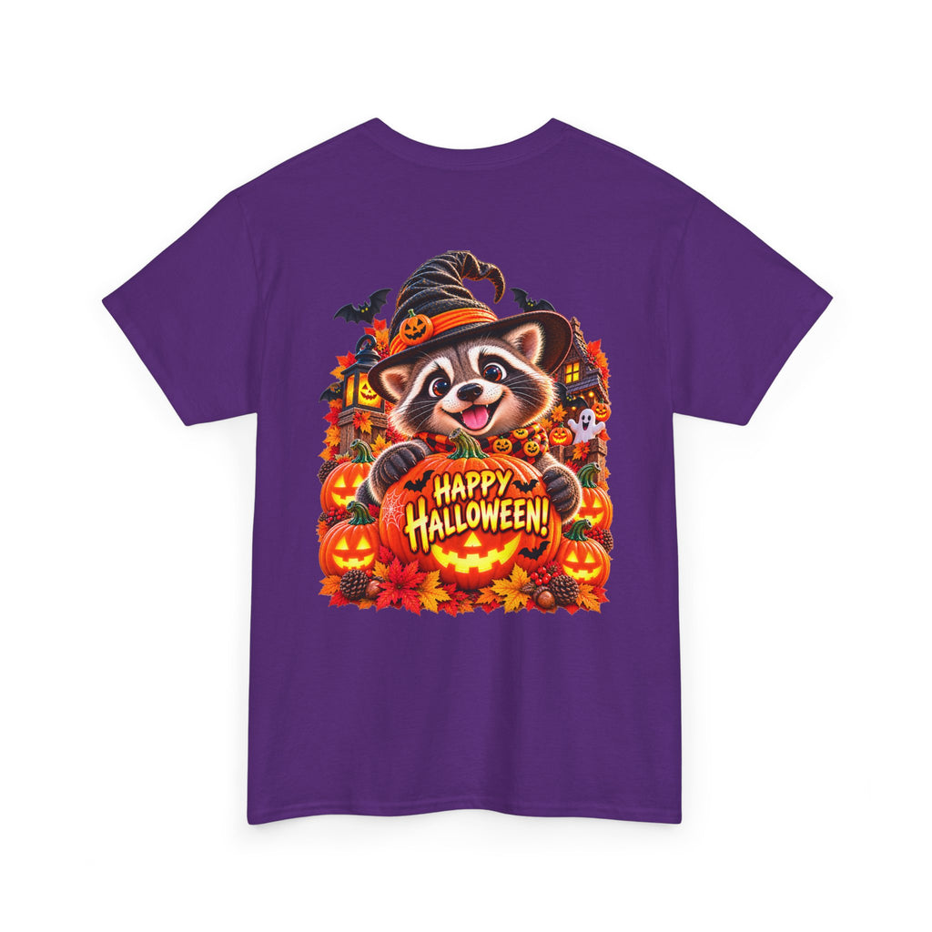 Halloween Raccoon Tee — Cute Jack-o'-Lantern "Happy Halloween" Shirt