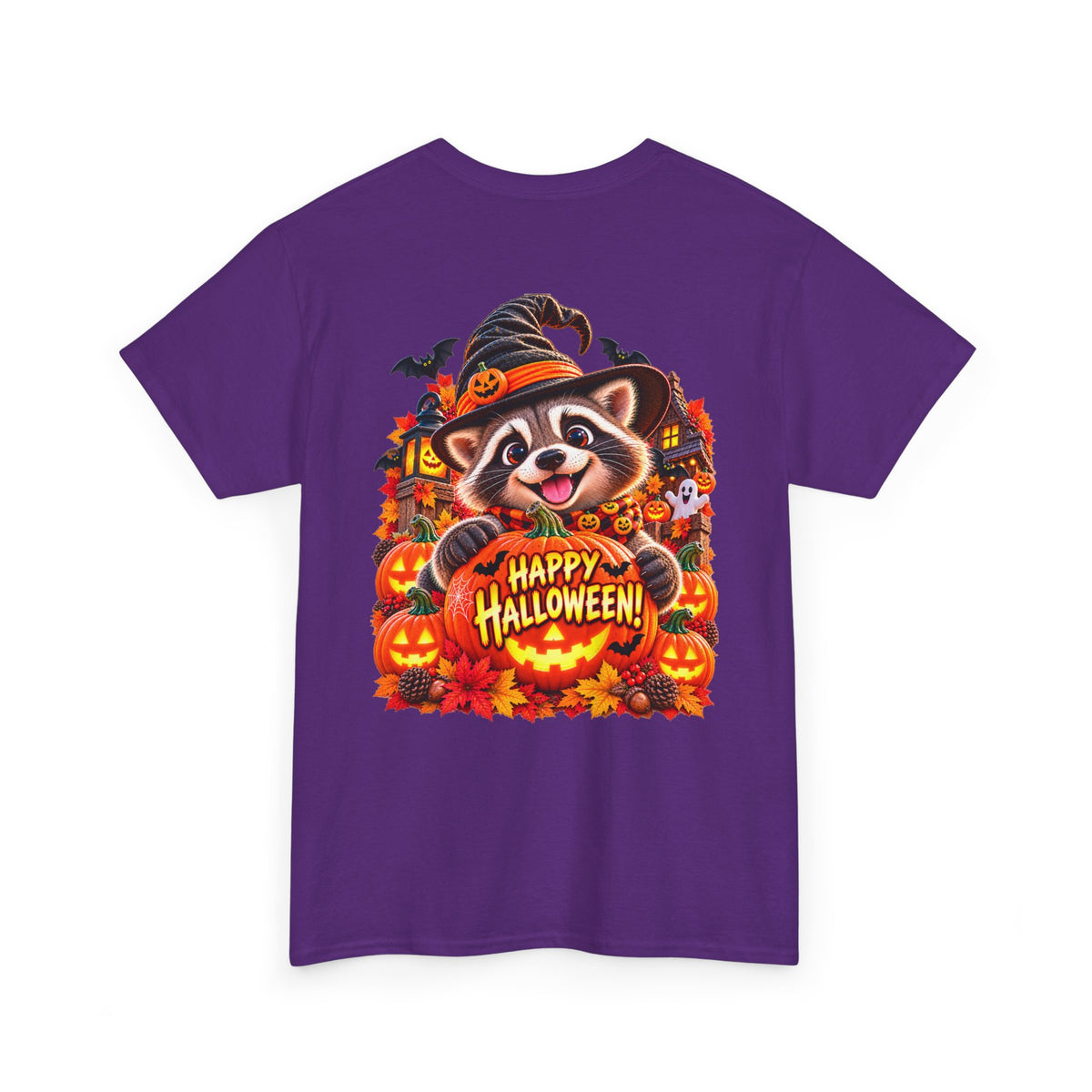 Halloween Raccoon Tee — Cute Jack-o'-Lantern "Happy Halloween" Shirt