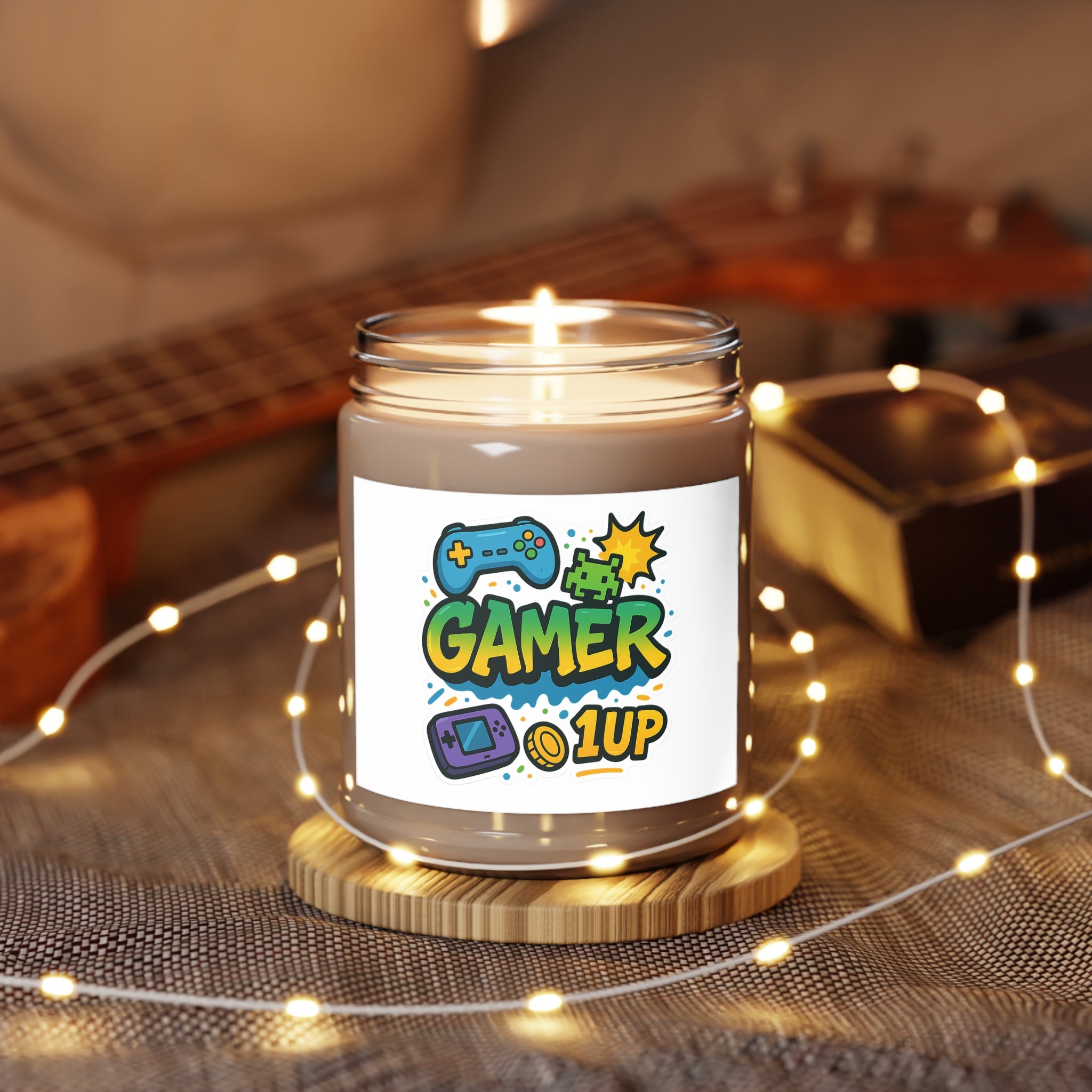 Gamer 1UP Scented Soy Candle — 9oz White Lid (Video Game Gift)