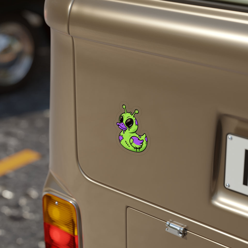 Alien Duck Die-Cut Sticker — Green & Purple Outdoor Vinyl