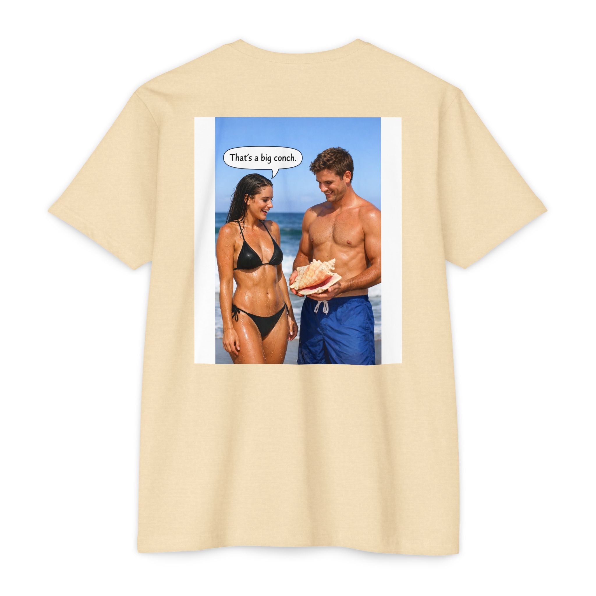Conch Joke T-Shirt — Retro Beach Photo Tee with "That's a big conch" Graphic