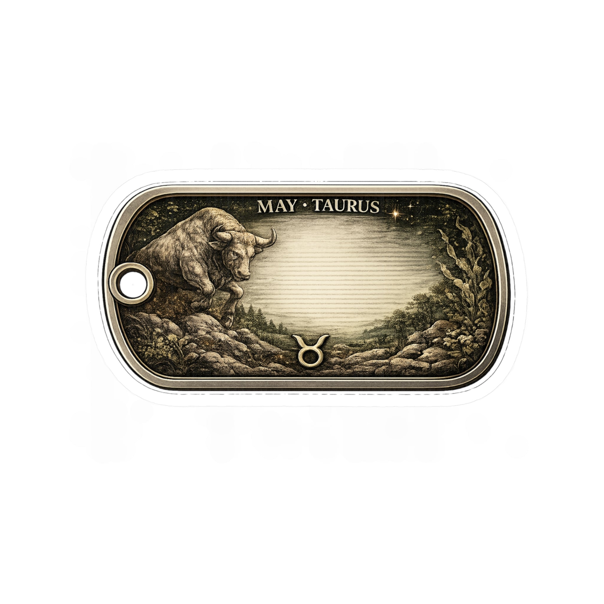 Taurus Zodiac Dog-Tag Sticker — May Birthday Vinyl Kiss-Cut