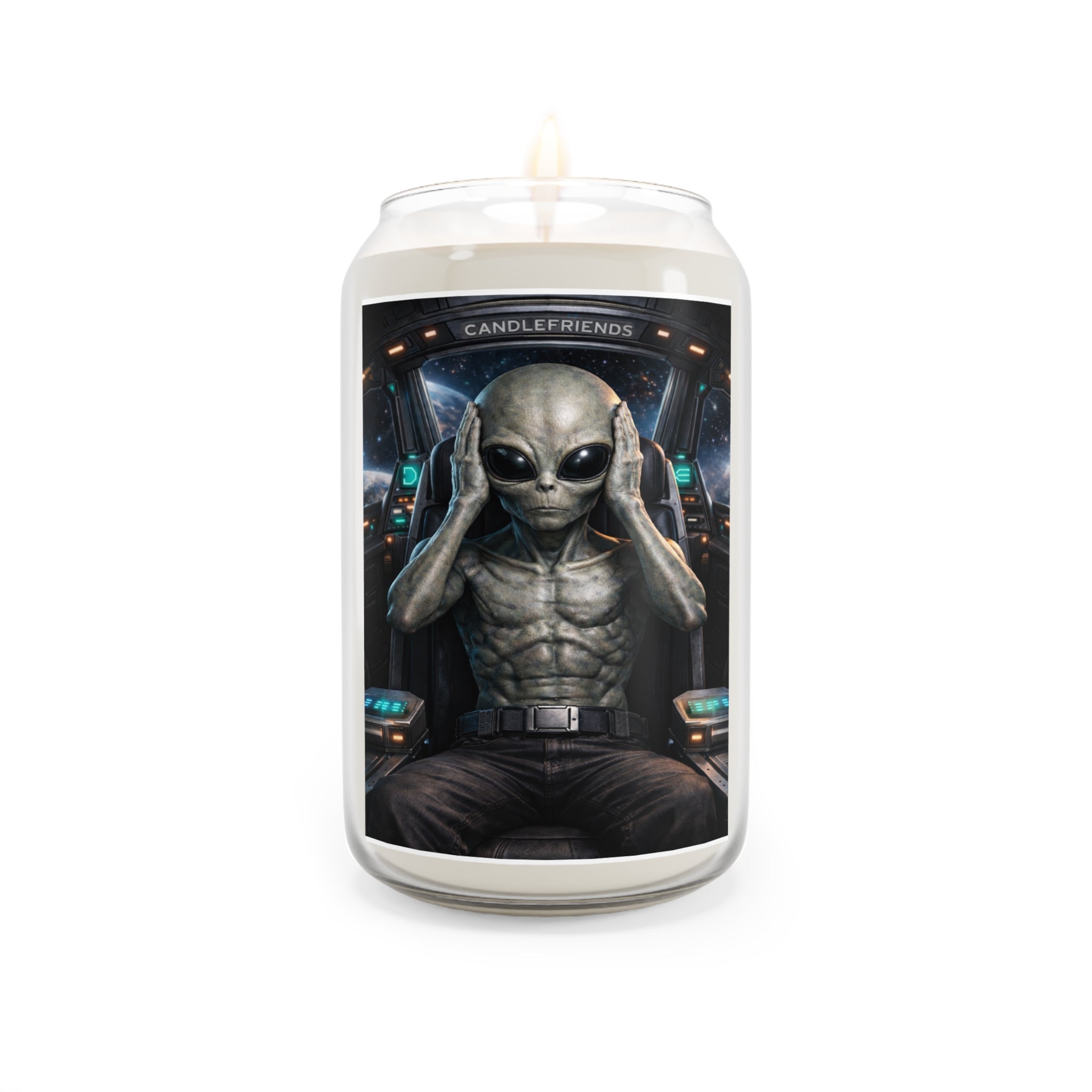Hear no Evil Alien Pilot Scented Soy Candle — 13.75 oz (Space Cockpit Artwork)