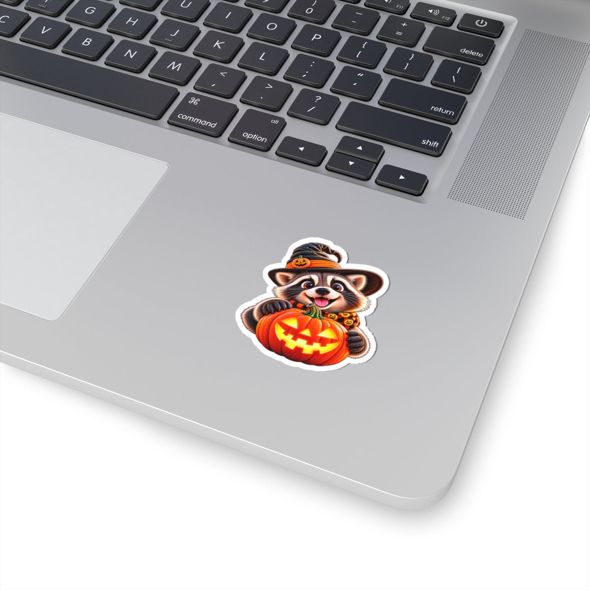 Cute Raccoon with Jack-O'-Lantern Halloween Sticker