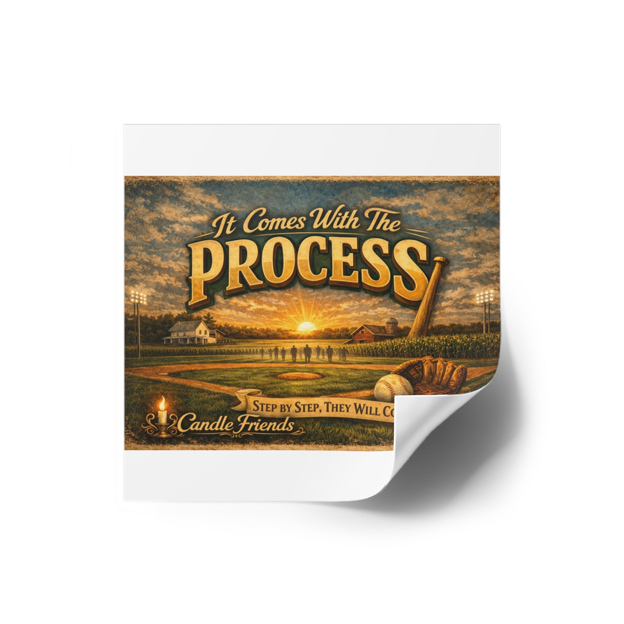 It Comes With The Process Square Sticker — Inspirational Baseball Field Design