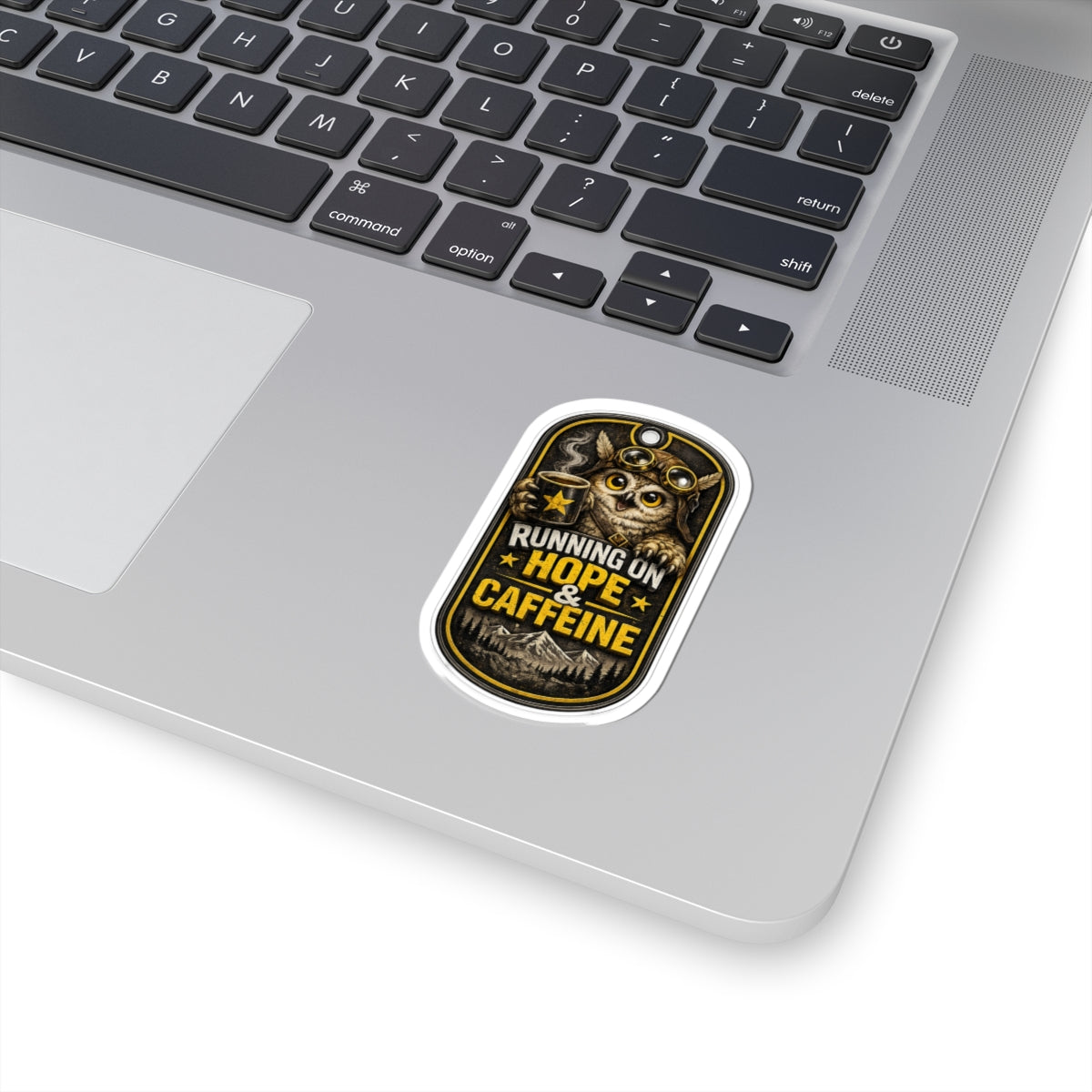 Standard Edition Running on Hope & Caffeine Kiss-Cut Sticker — Owl Coffee Adventure Decal