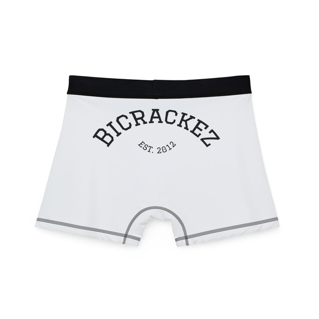 Men's Boxer Briefs — Classic White 'BICRACKEZ' Logo Performance Boxers
