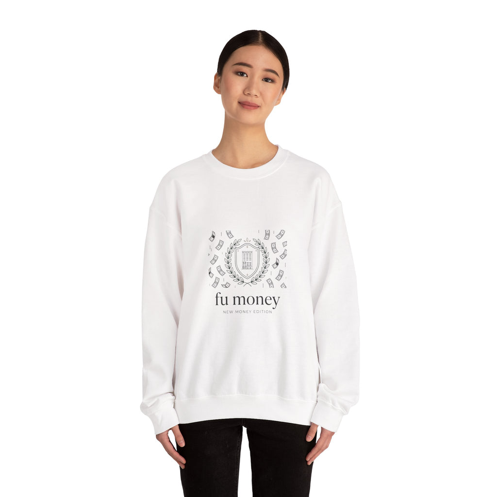 fu money crewneck sweatshirt | old money minimalist, serif monochrome