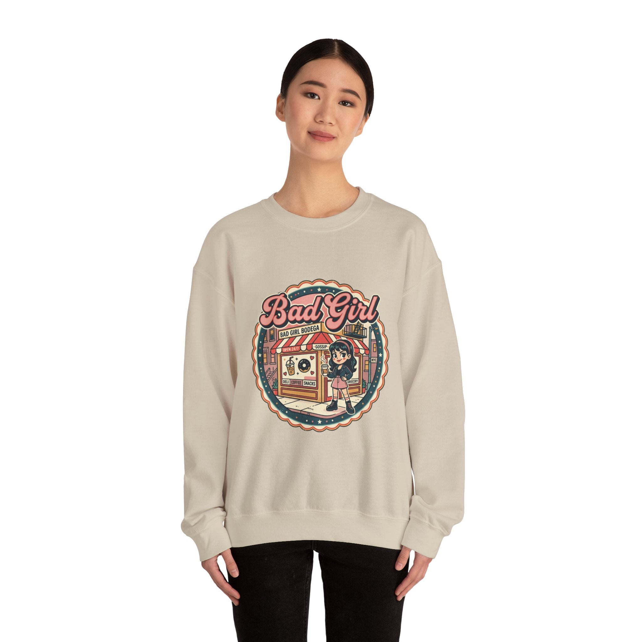 Bodega Bad Girl Crewneck Sweatshirt | NYC, Y2K Spanglish Deli Vibe