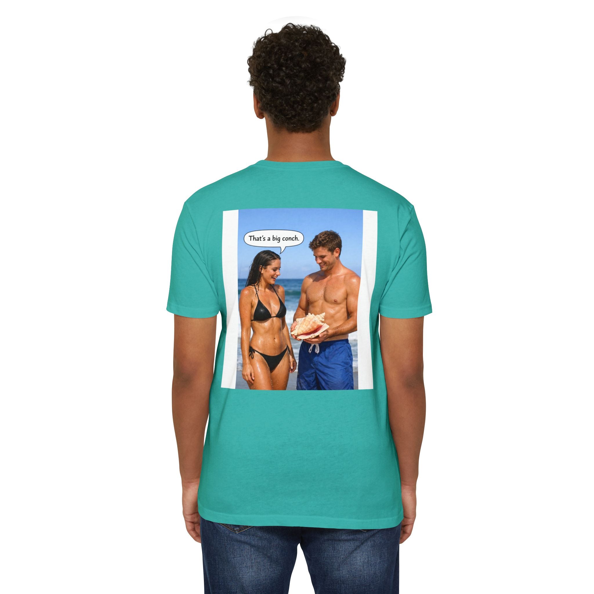 Conch Joke T-Shirt — Retro Beach Photo Tee with "That's a big conch" Graphic