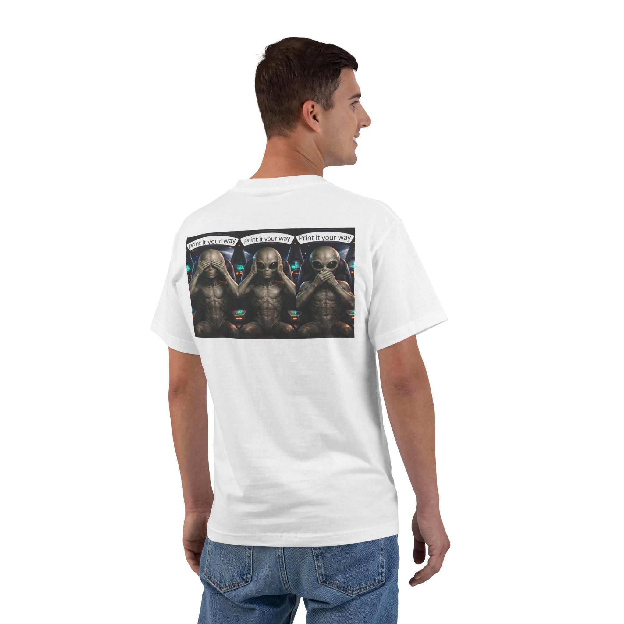Alien Meditation Graphic T-Shirt — 'See No Evil' Trio Sci‑Fi Tee