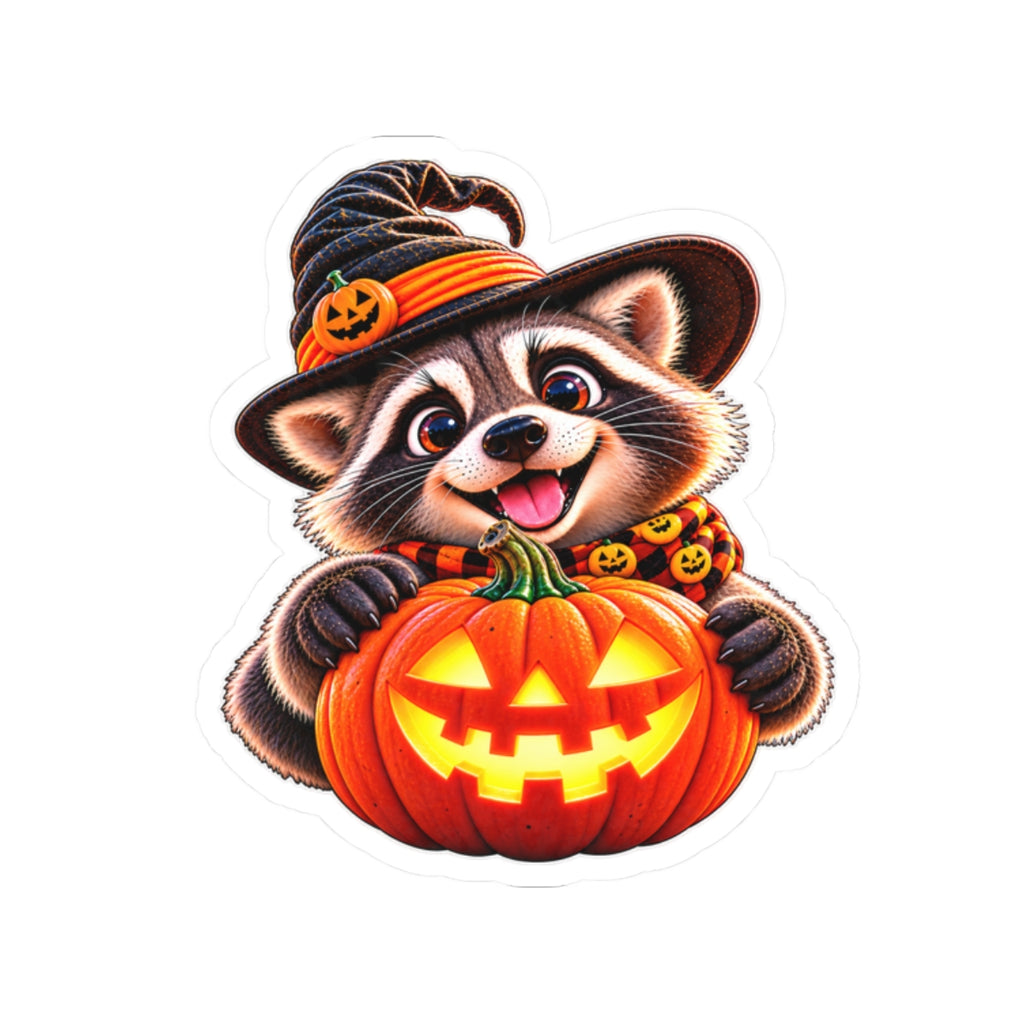 Cute Raccoon with Jack-O'-Lantern Halloween Sticker