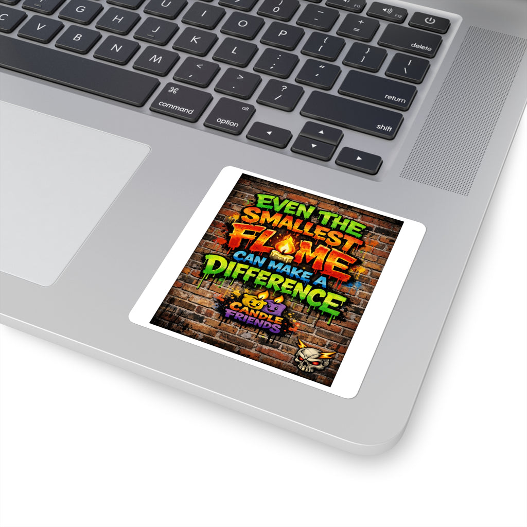 Square Sticker — “Even the Smallest Flame Can Make a Difference” Colorful Candle Friends Design