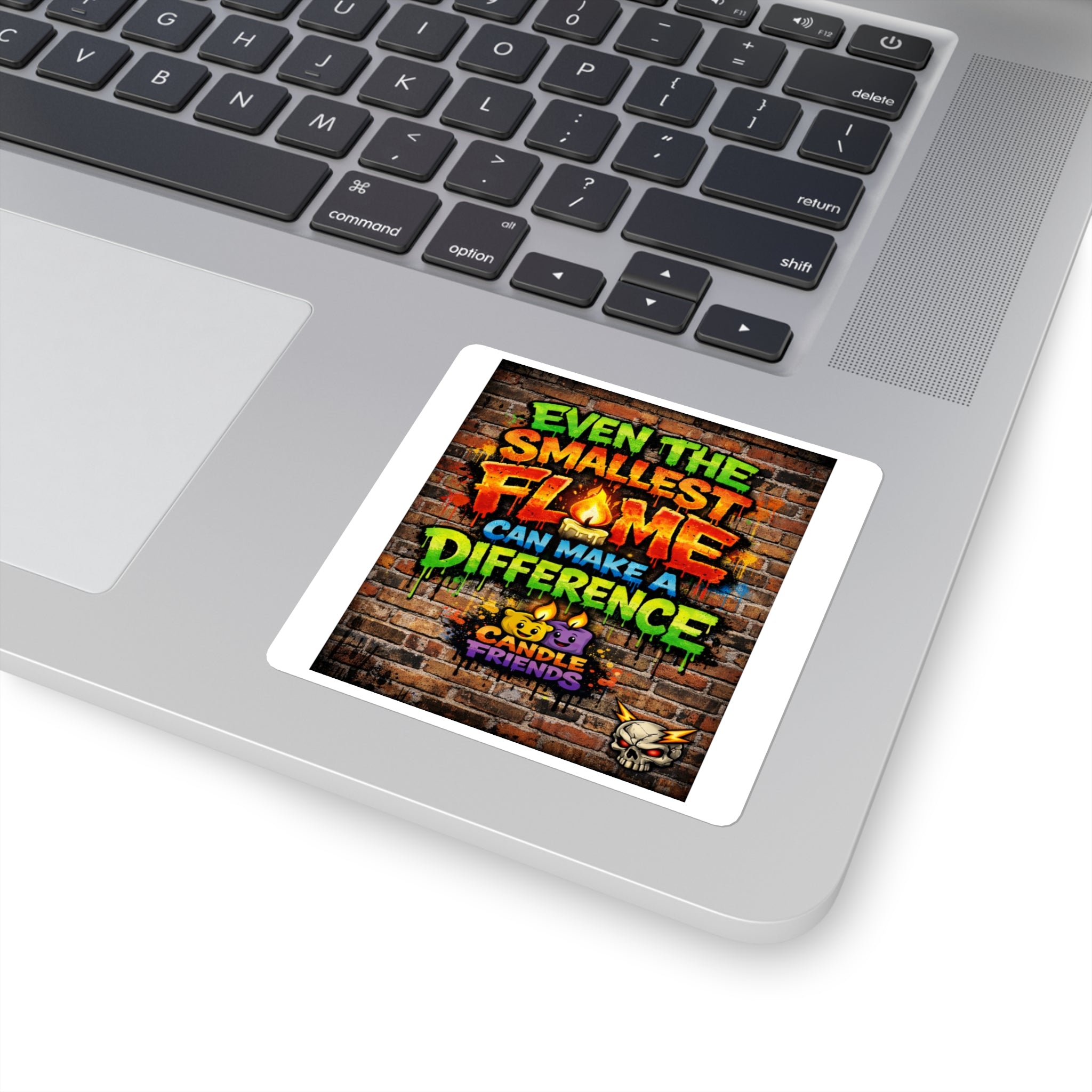 Square Sticker — “Even the Smallest Flame Can Make a Difference” Colorful Candle Friends Design