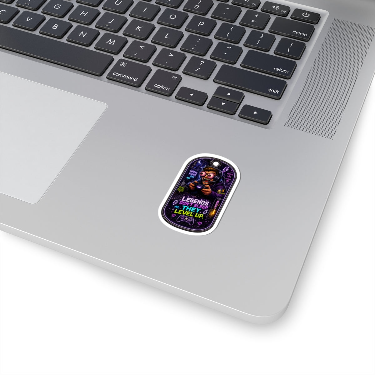 Night Shift Gamer Sticker — "Legends Don't Sleep, They Level Up" Neon Kiss-Cut Decal