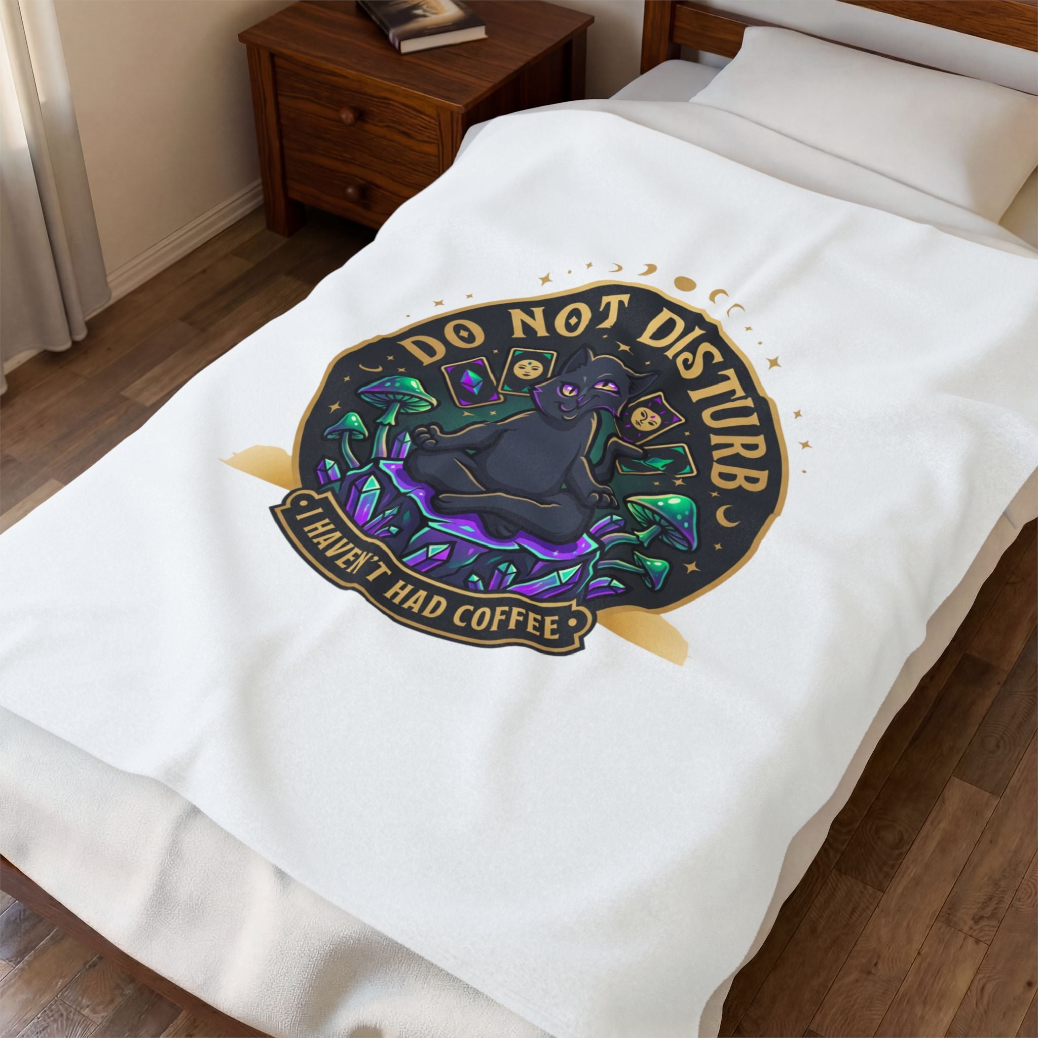 Do Not Disturb Cat Coffee Blanket | witchy goblincore, celestial crystals