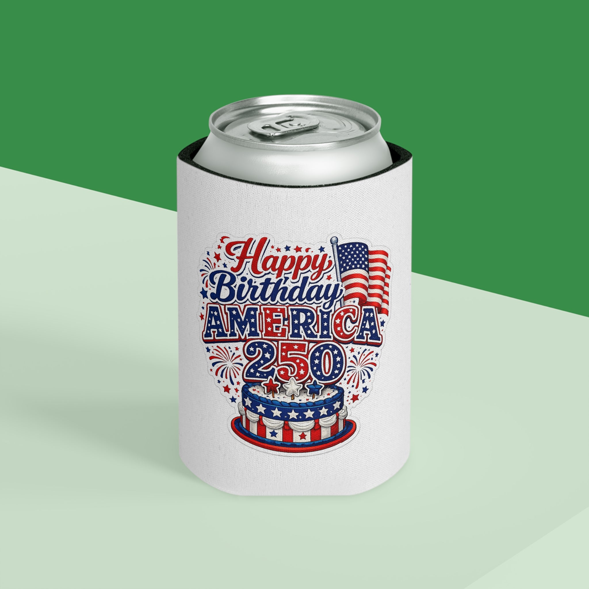 Can Cooler - "Happy Birthday America 250" Patriotic 4th of July Koozie