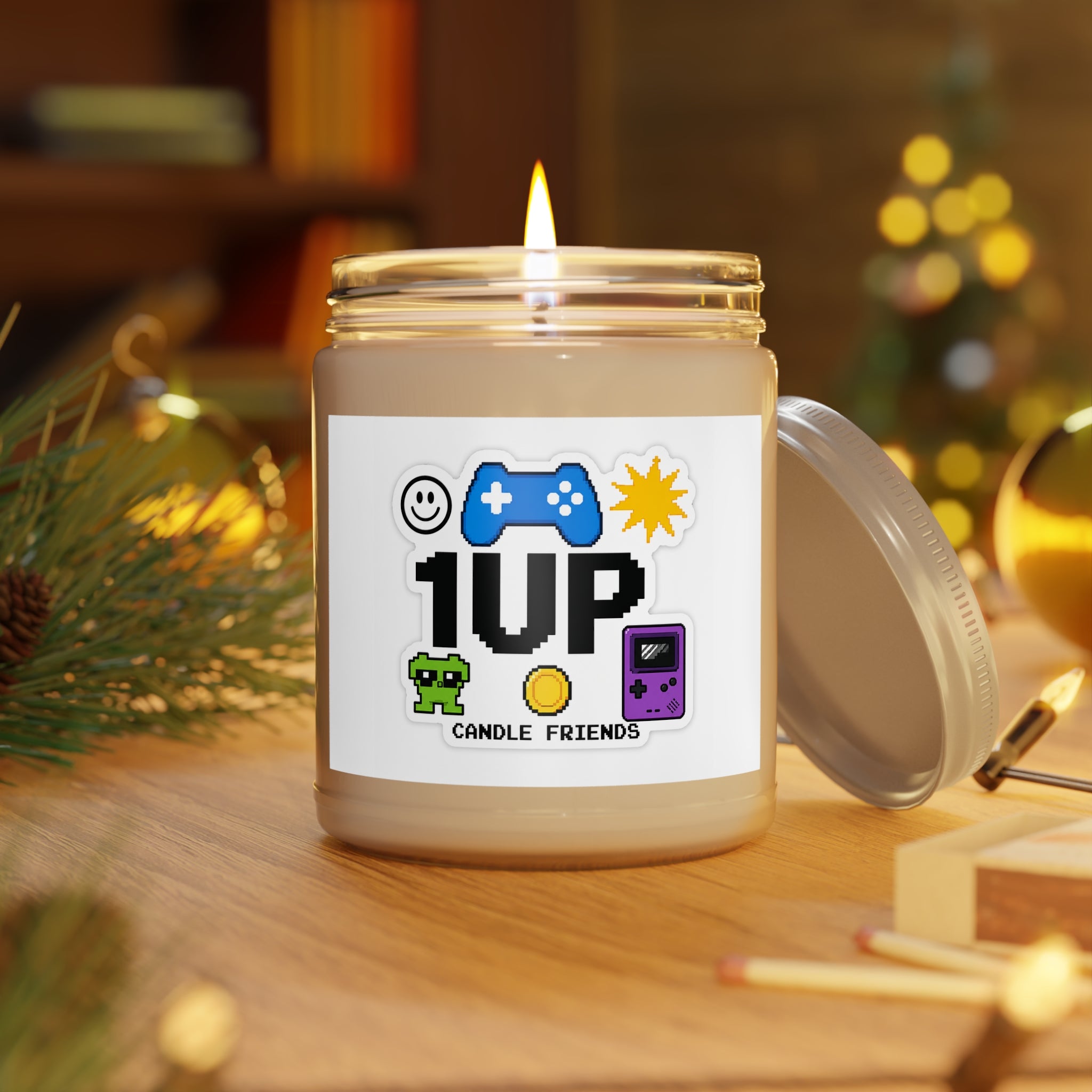 1UP Gamer Scented Soy Candle — 9oz White-Lid Retro Video Game Candle