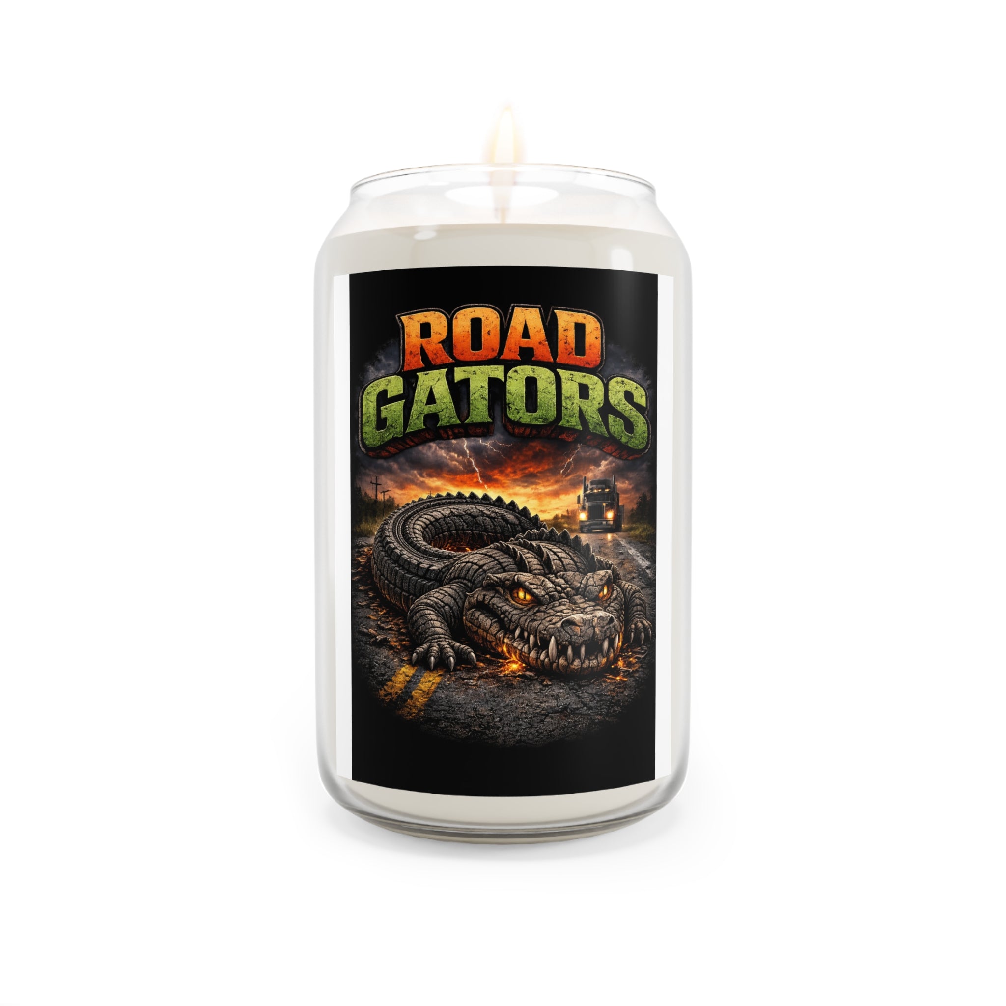 Road Gators Soy Candle — 13.75oz Scented Jar (Road Trip, Gator Design)