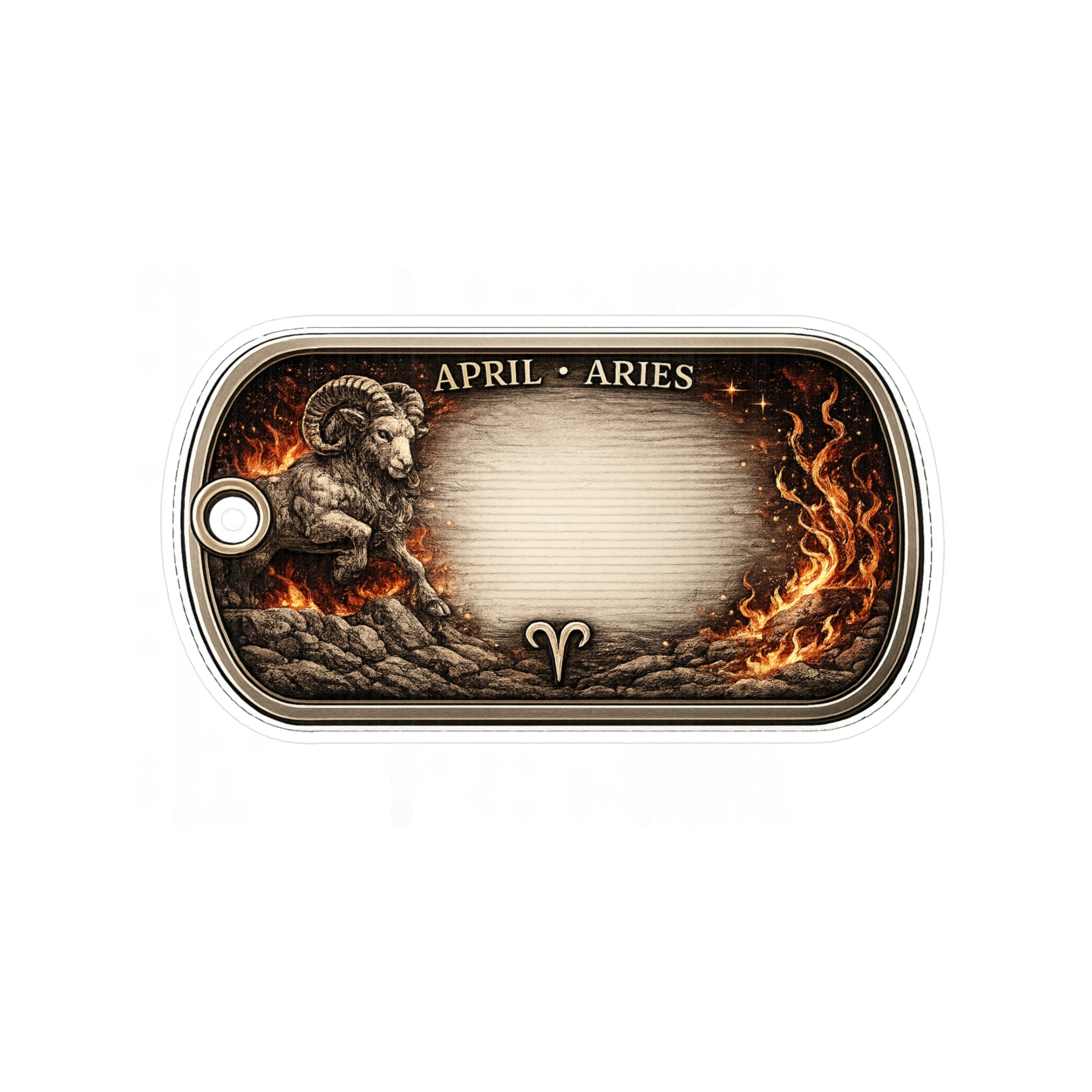 Aries Zodiac Dog Tag Sticker — April Birthstone Vinyl Kiss-Cut