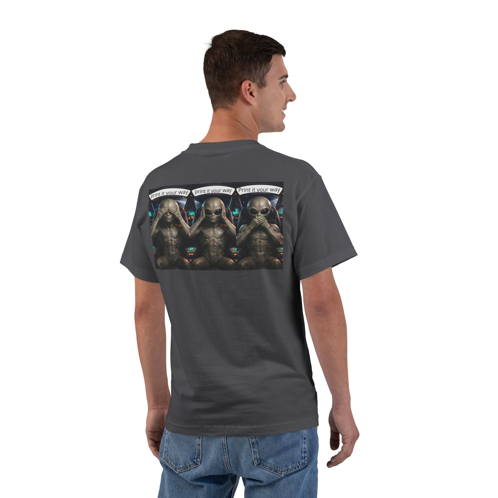 Alien Meditation Graphic T-Shirt — 'See No Evil' Trio Sci‑Fi Tee