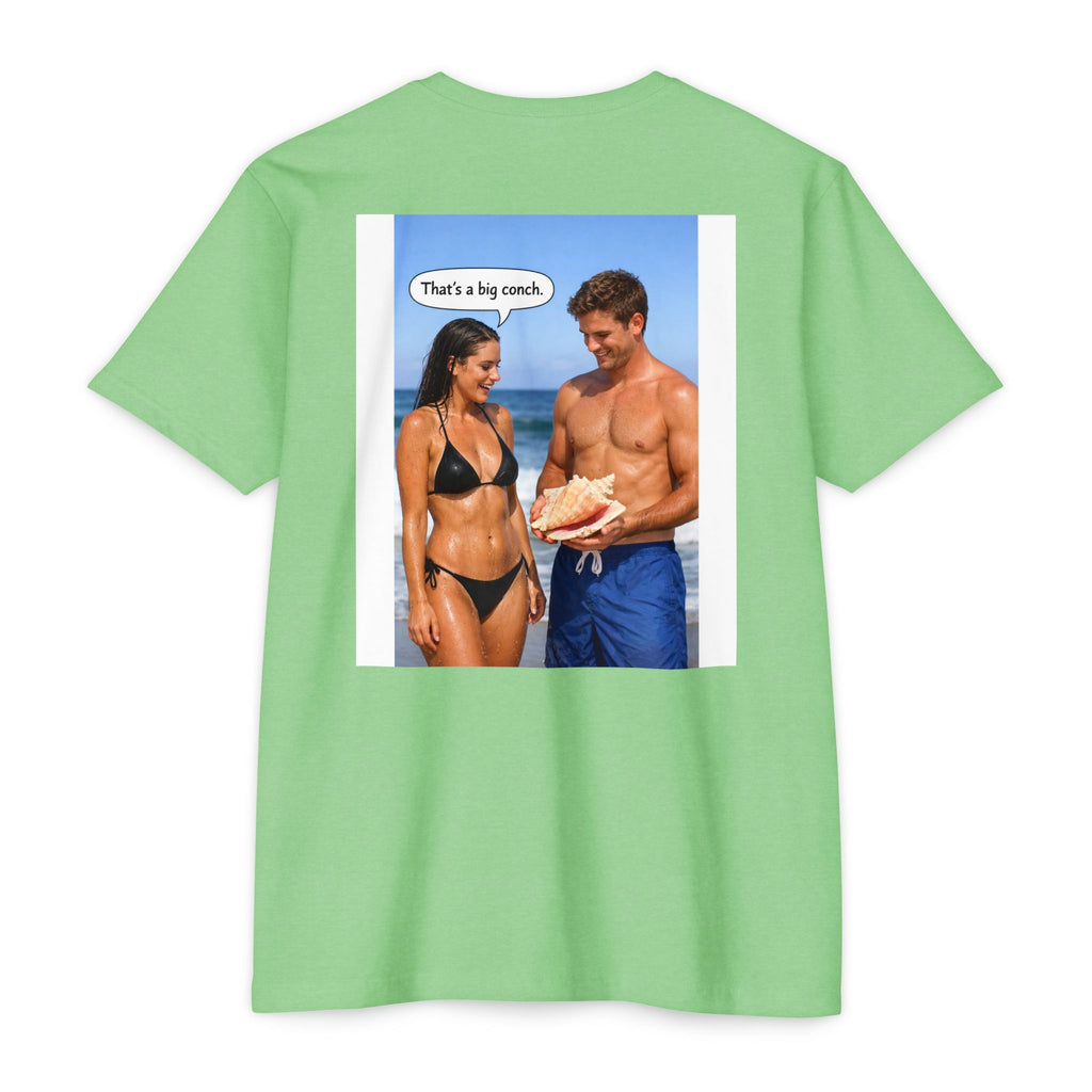 Conch Joke T-Shirt — Retro Beach Photo Tee with "That's a big conch" Graphic