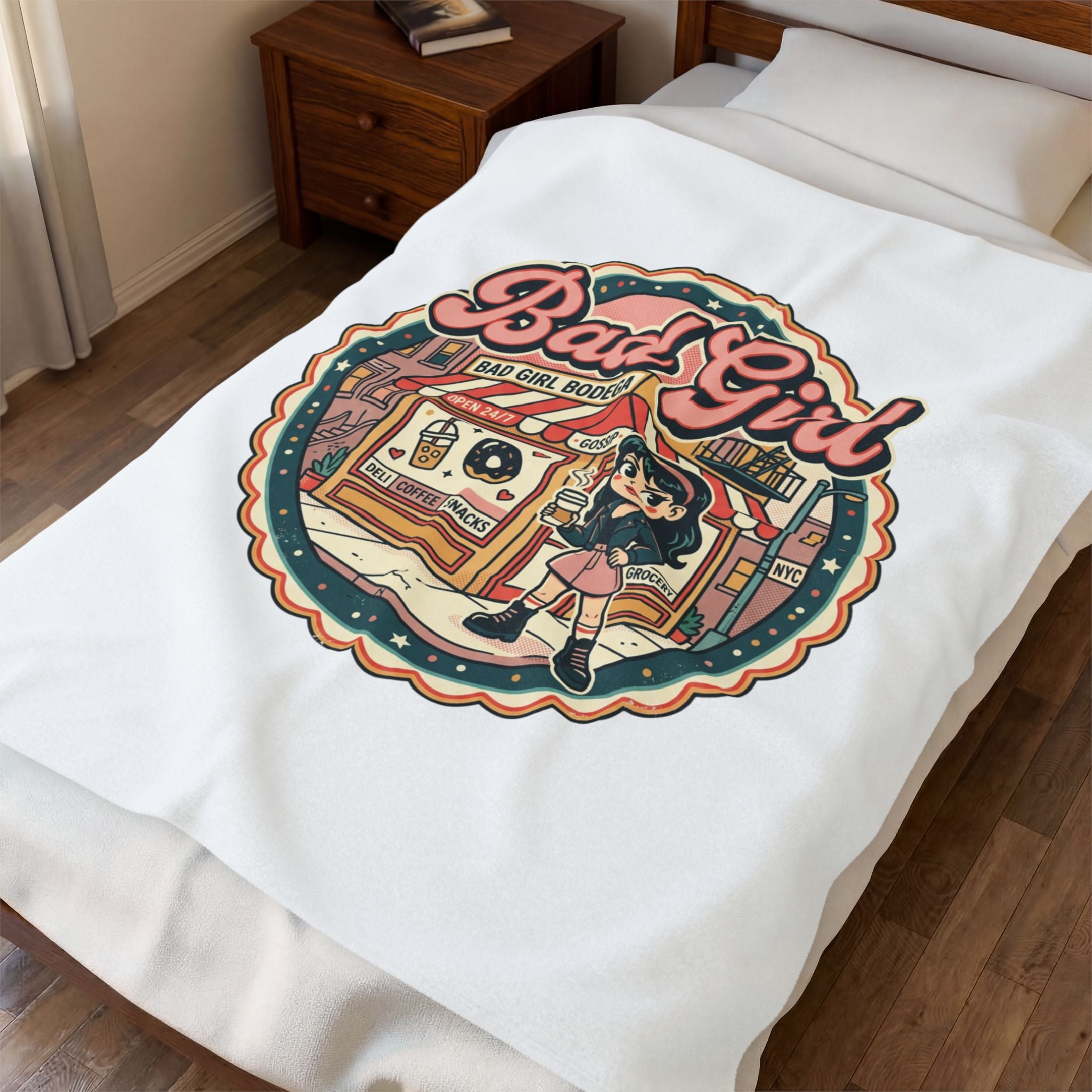 Bad Girl Bodega Plush Blanket | NYC bodega, Y2K deli sign, Spanglish vibes