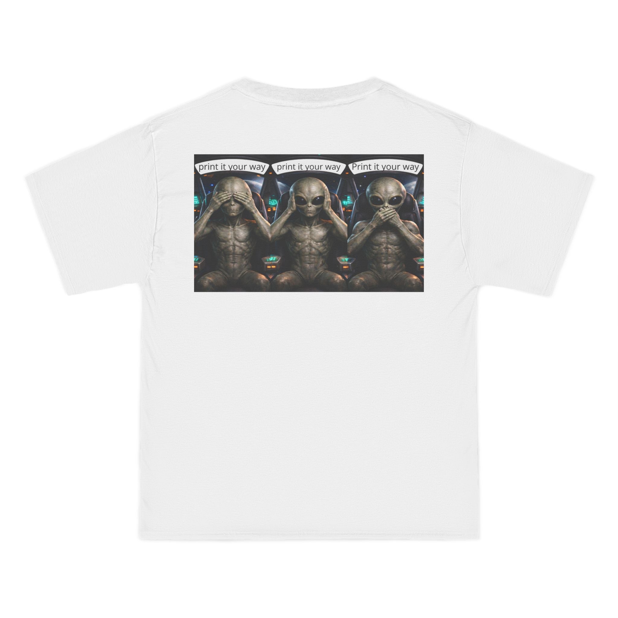 Alien Meditation Graphic T-Shirt — 'See No Evil' Trio Sci‑Fi Tee