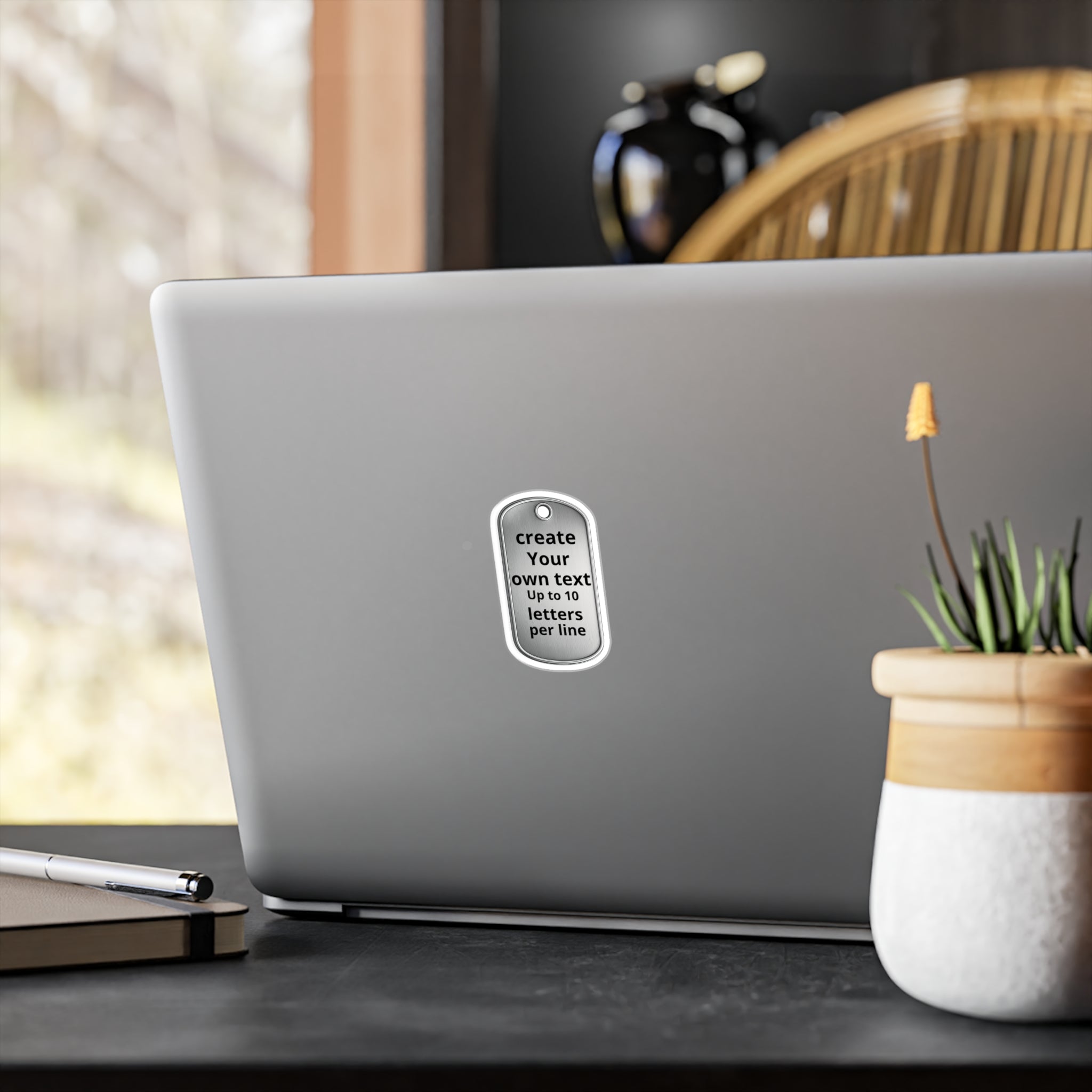 Custom Dog Tag Vinyl Decal — Personalized Text Sticker (Up to 10 Letters/Line)