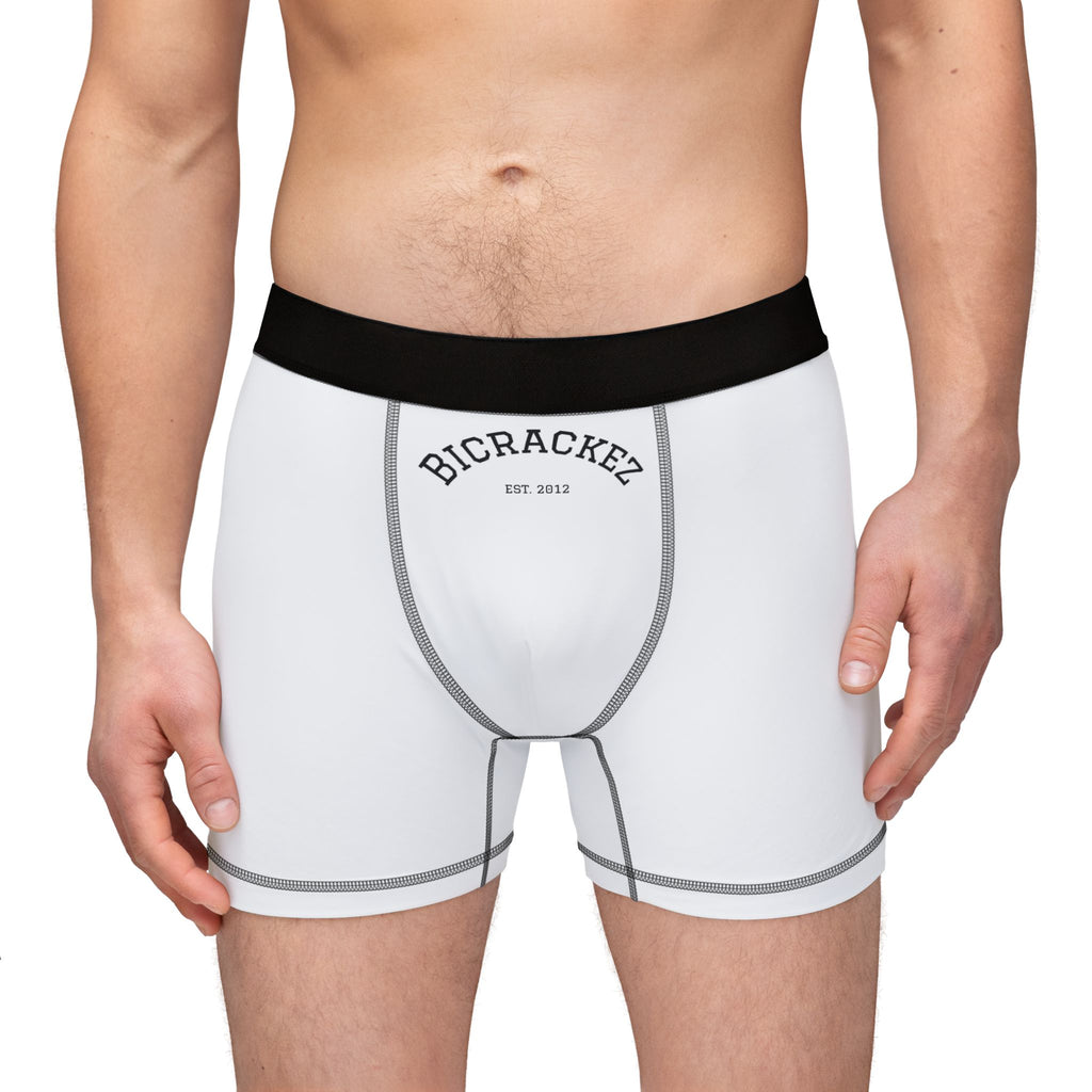 Men's Boxer Briefs — Classic White 'BICRACKEZ' Logo Performance Boxers