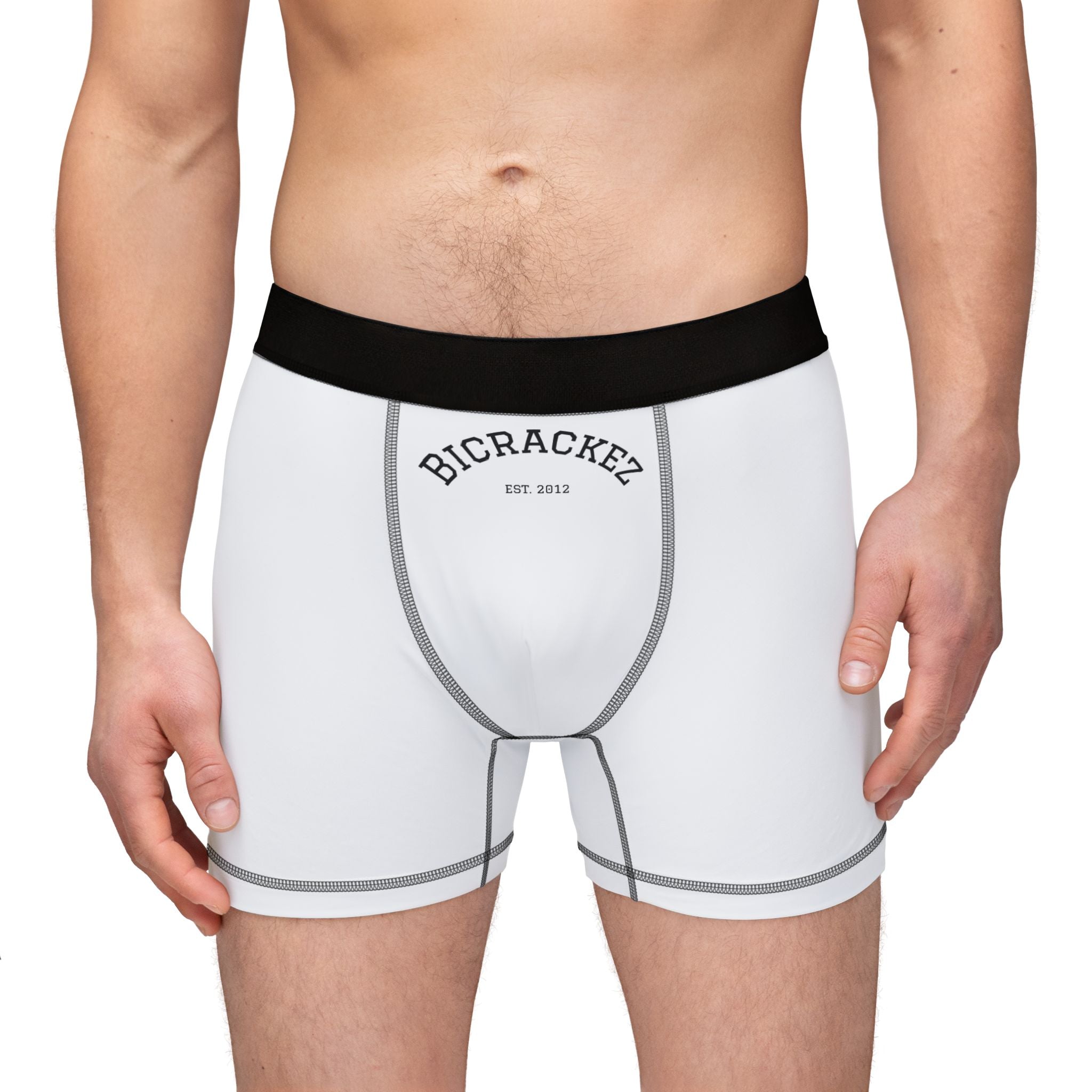 Men's Boxer Briefs — Classic White 'BICRACKEZ' Logo Performance Boxers