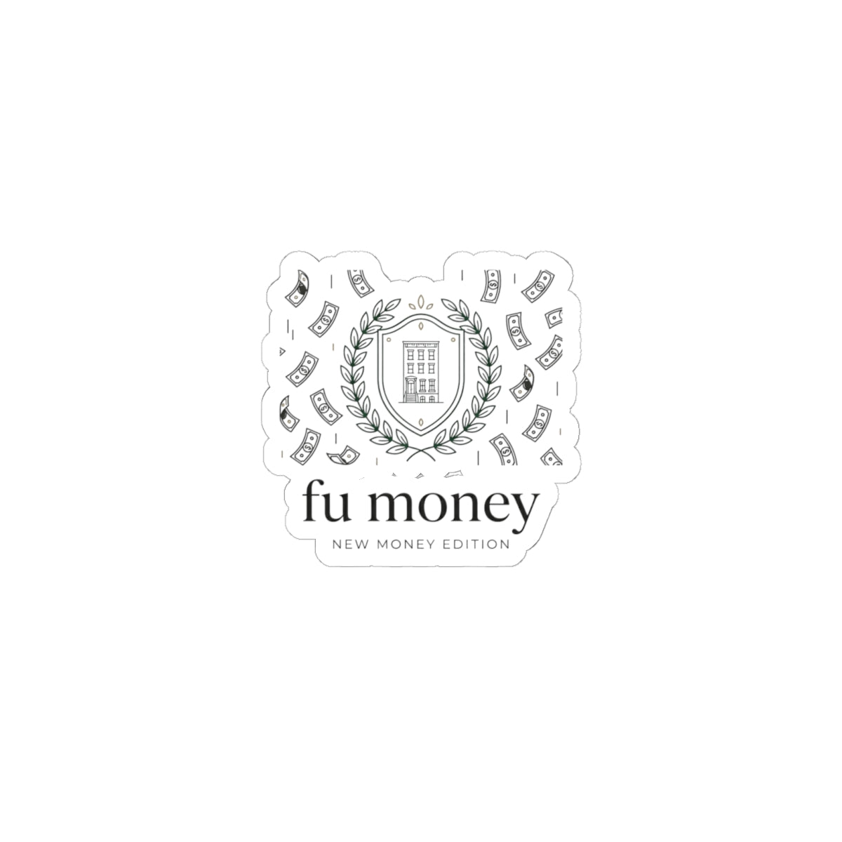 fu money Crest Sticker | old money minimalist, monochrome serif